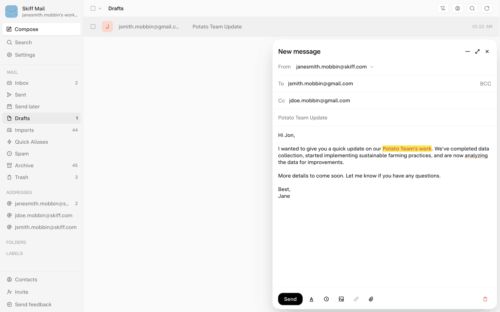 Skiff Web Business interface screenshot 22