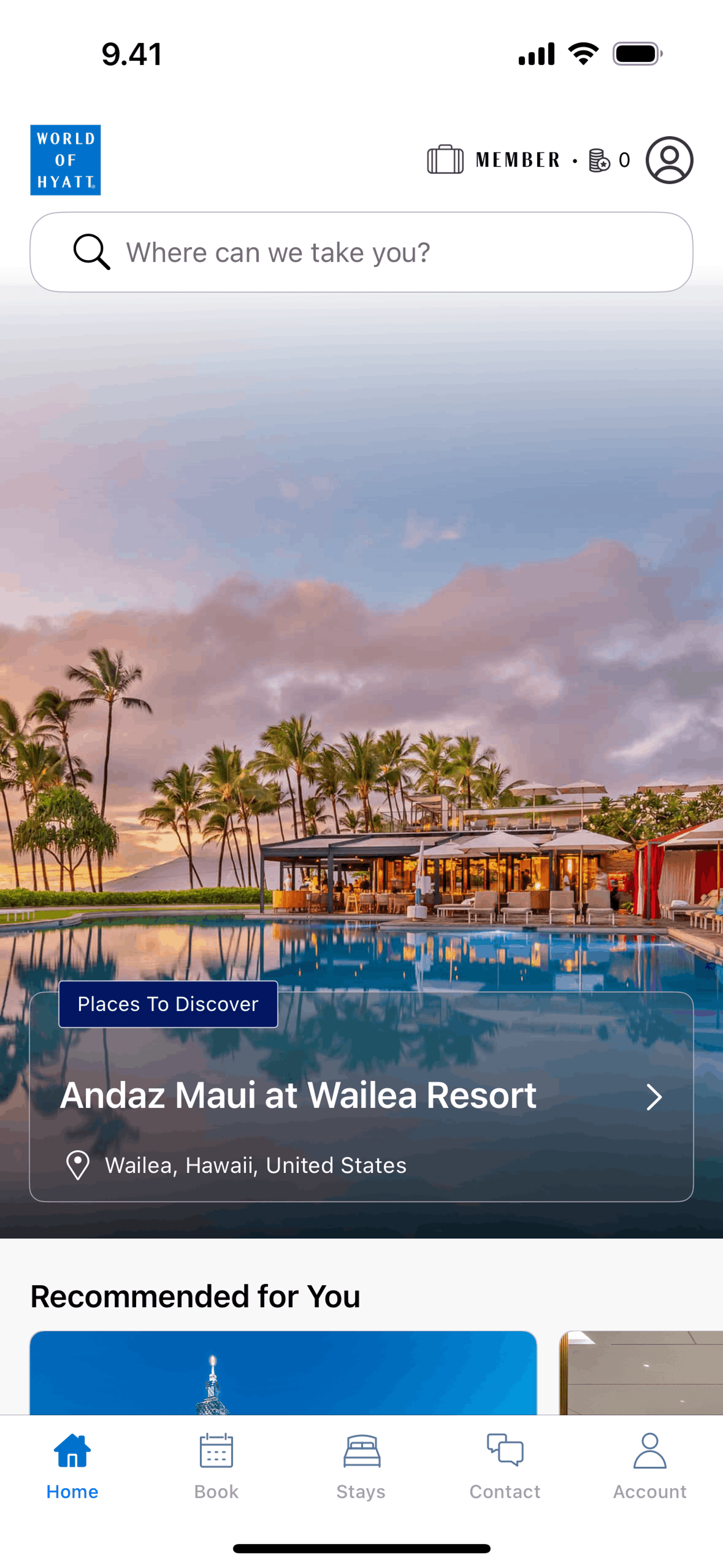 World of Hyatt iOS Travel & Transportation interface screenshot 2