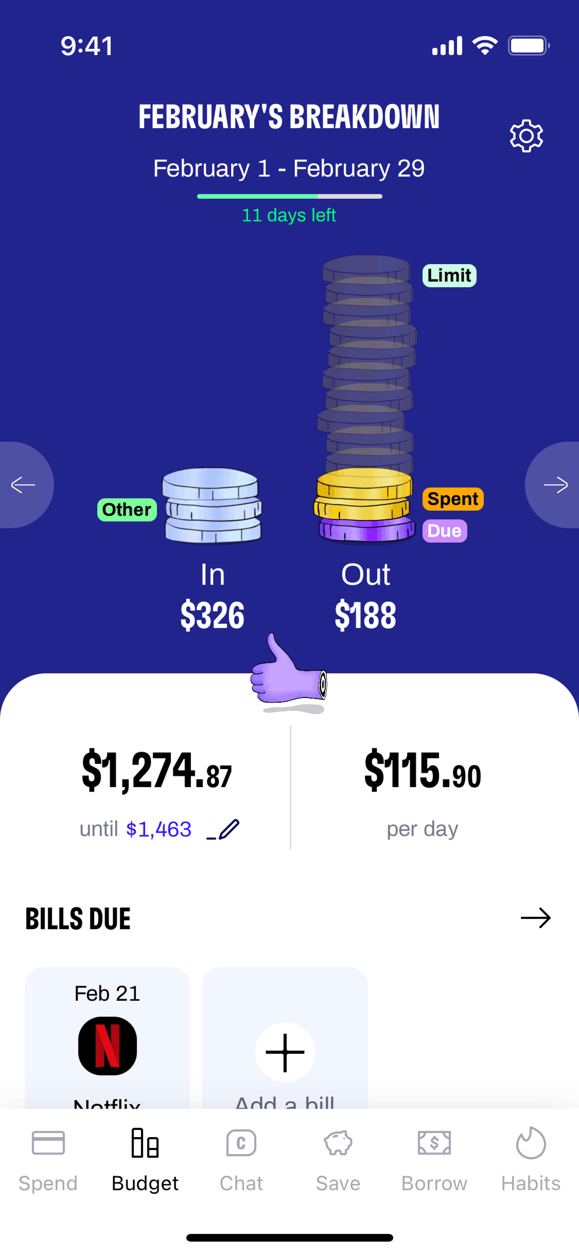 Cleo iOS Finance interface screenshot 3