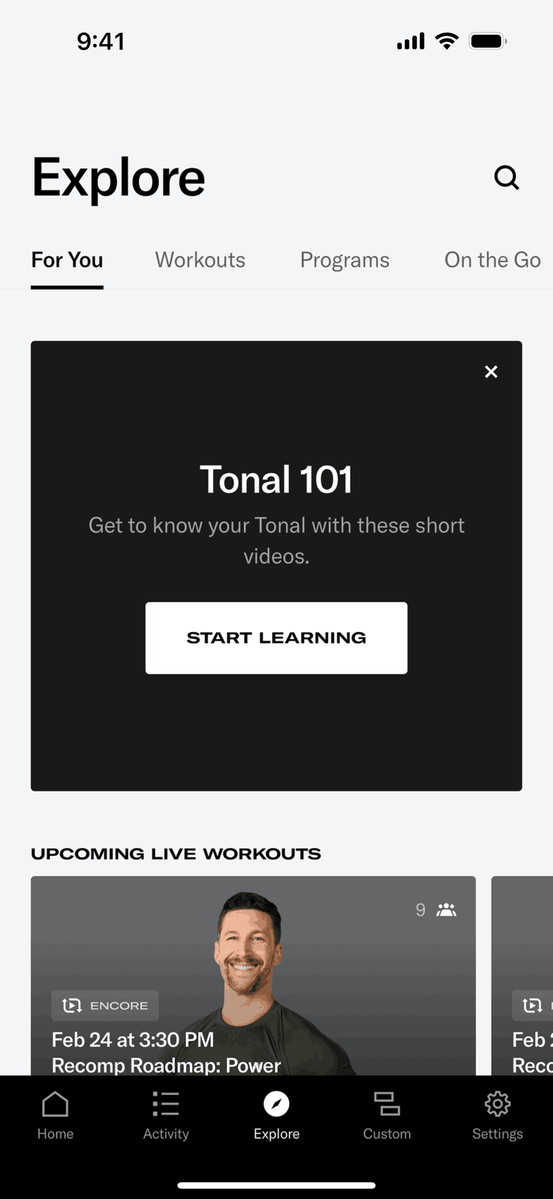 Tonal iOS strength training interface screenshot 20