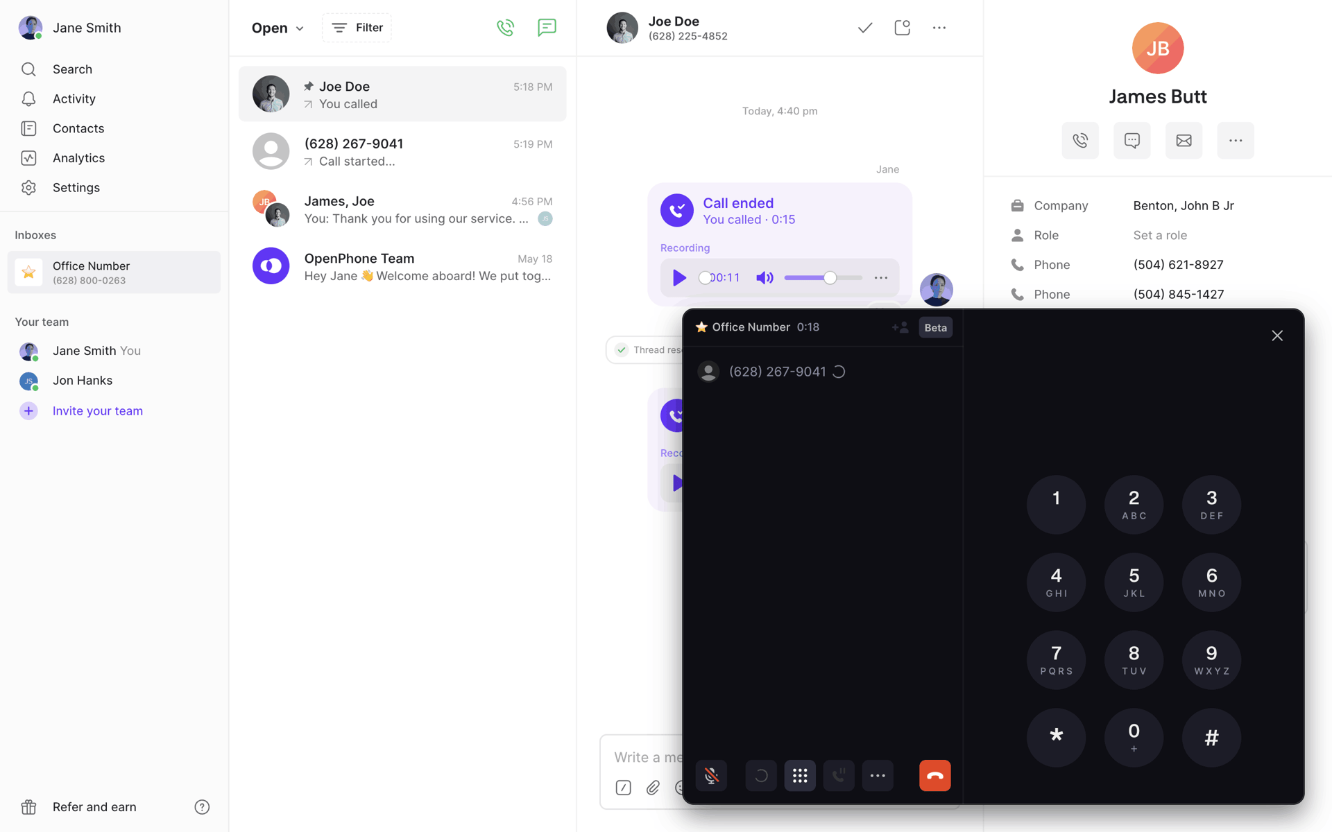 OpenPhone Web Business interface screenshot 11