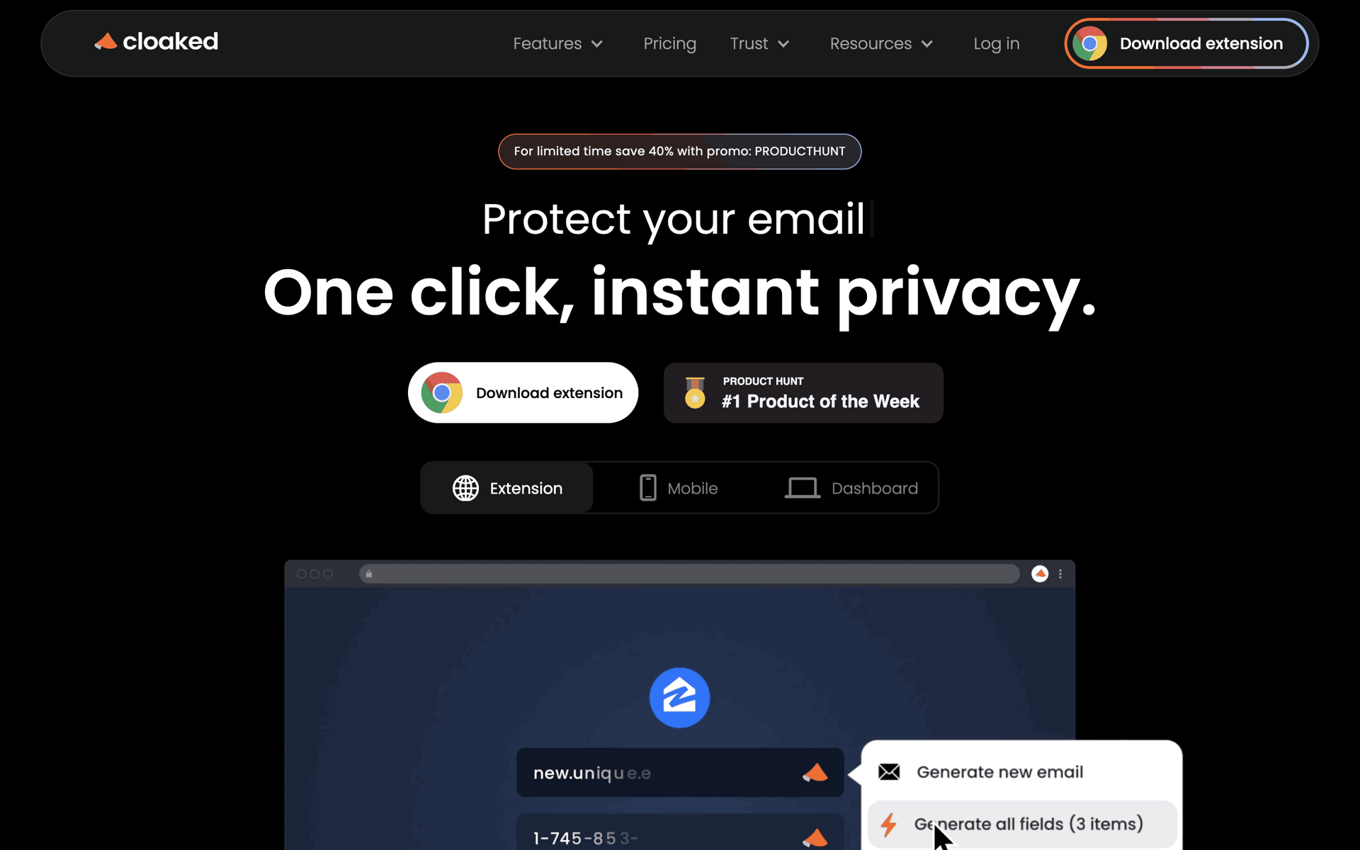 Cloaked Web Productivity interface screenshot 1