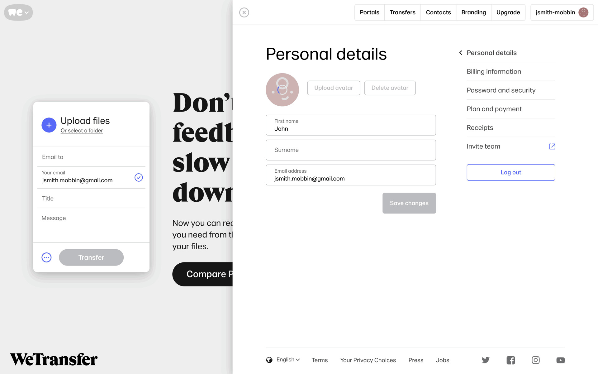 WeTransfer Web Productivity interface screenshot 20