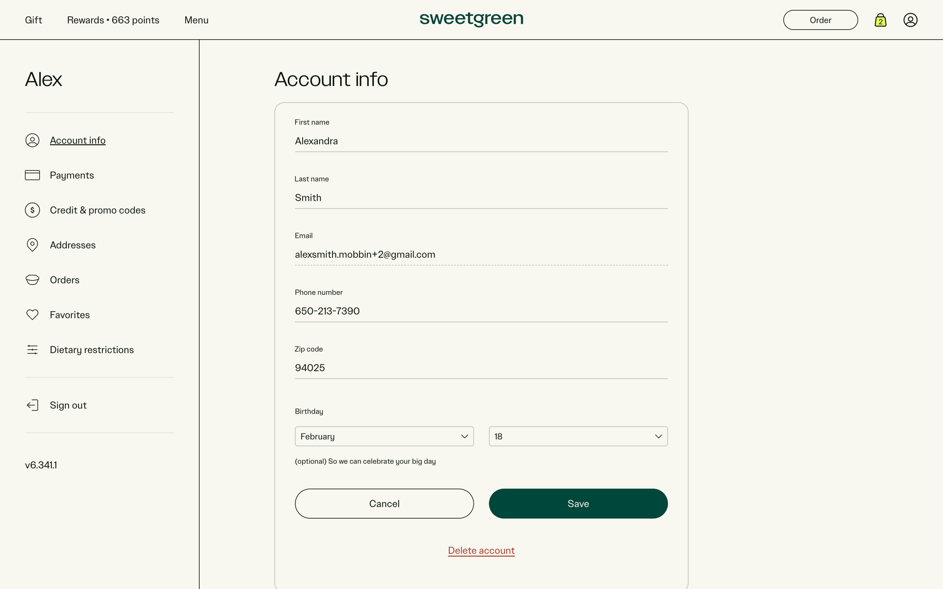 sweetgreen Web Food & Drink interface screenshot 13