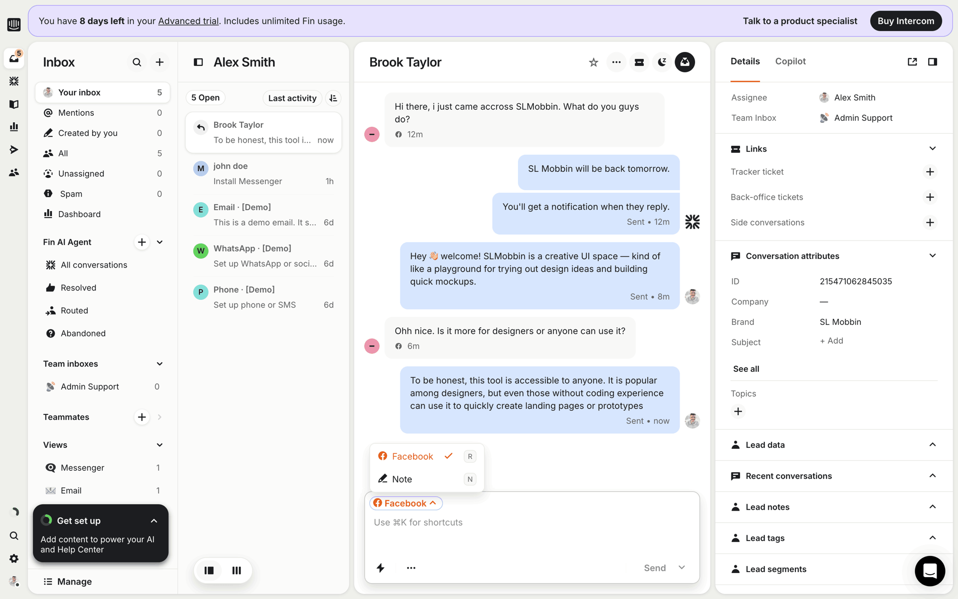 Intercom Web Business interface screenshot 8