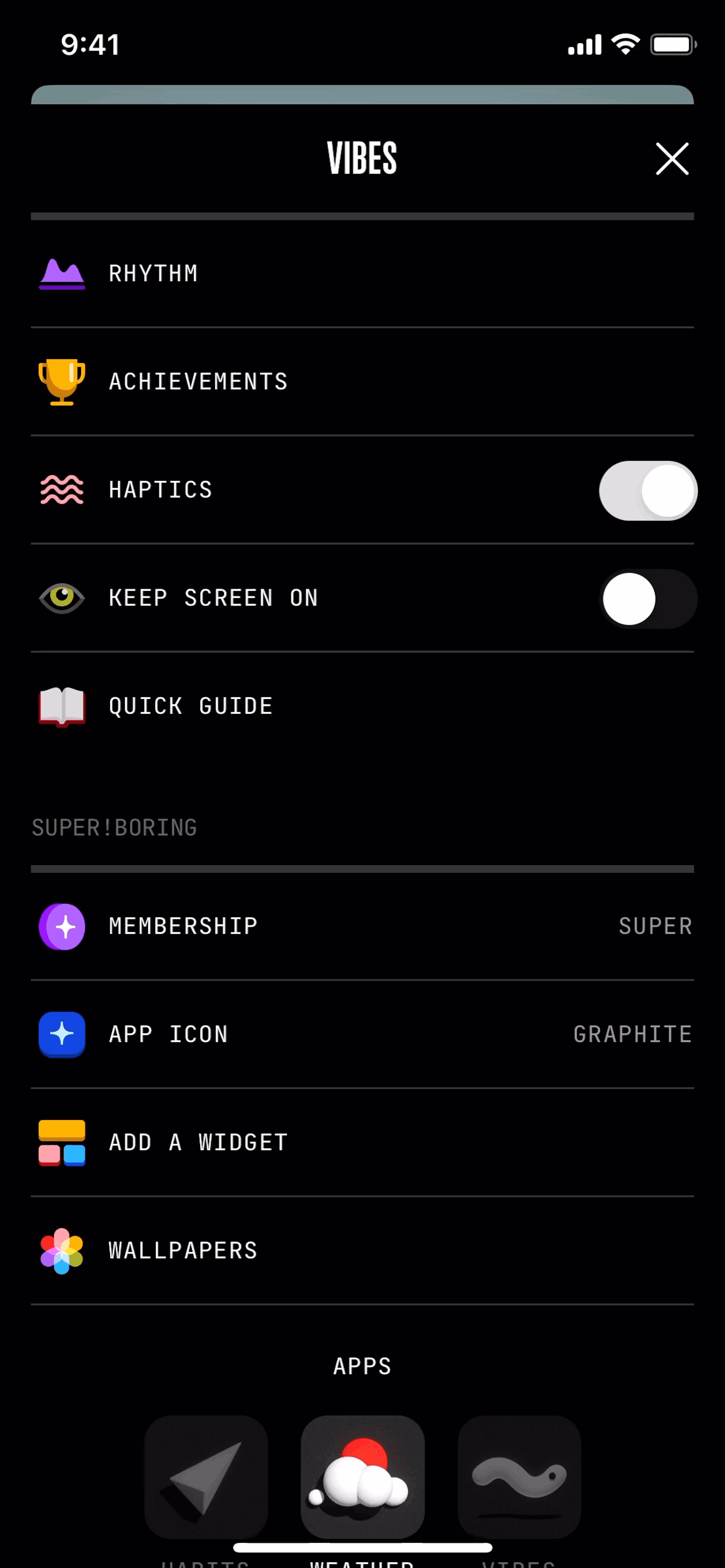 (Not Boring) Vibes iOS Health & Fitness interface screenshot 17