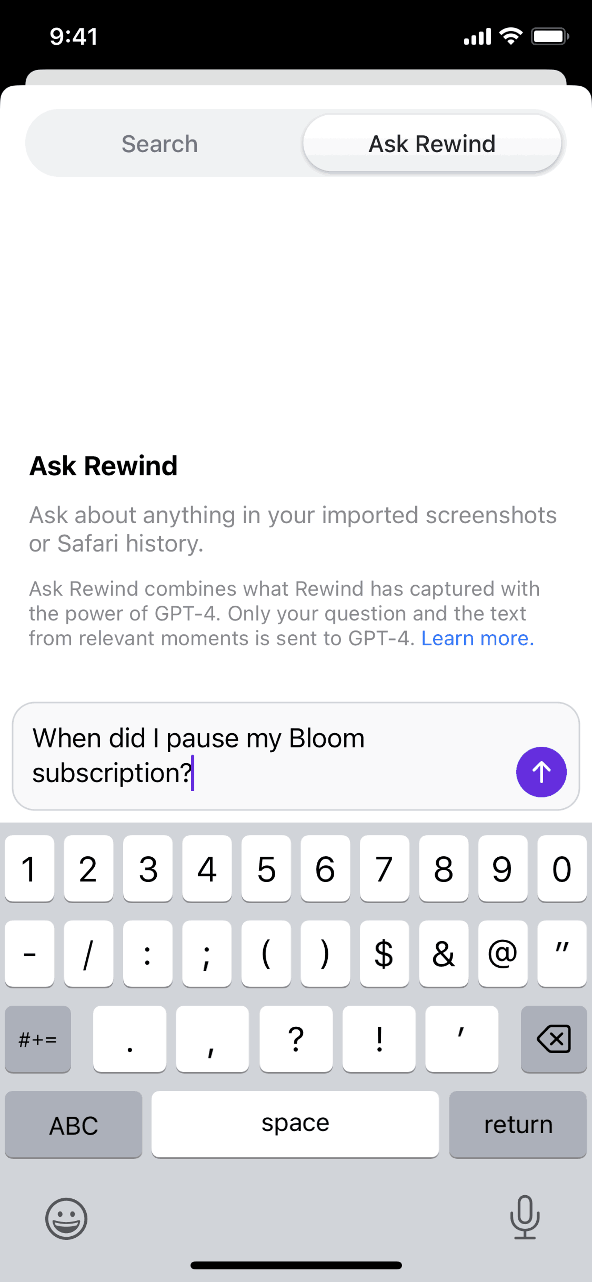 Rewind iOS AI interface screenshot 24