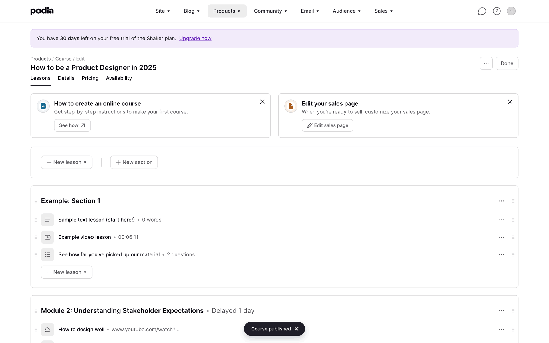 Podia Web Business interface screenshot 5