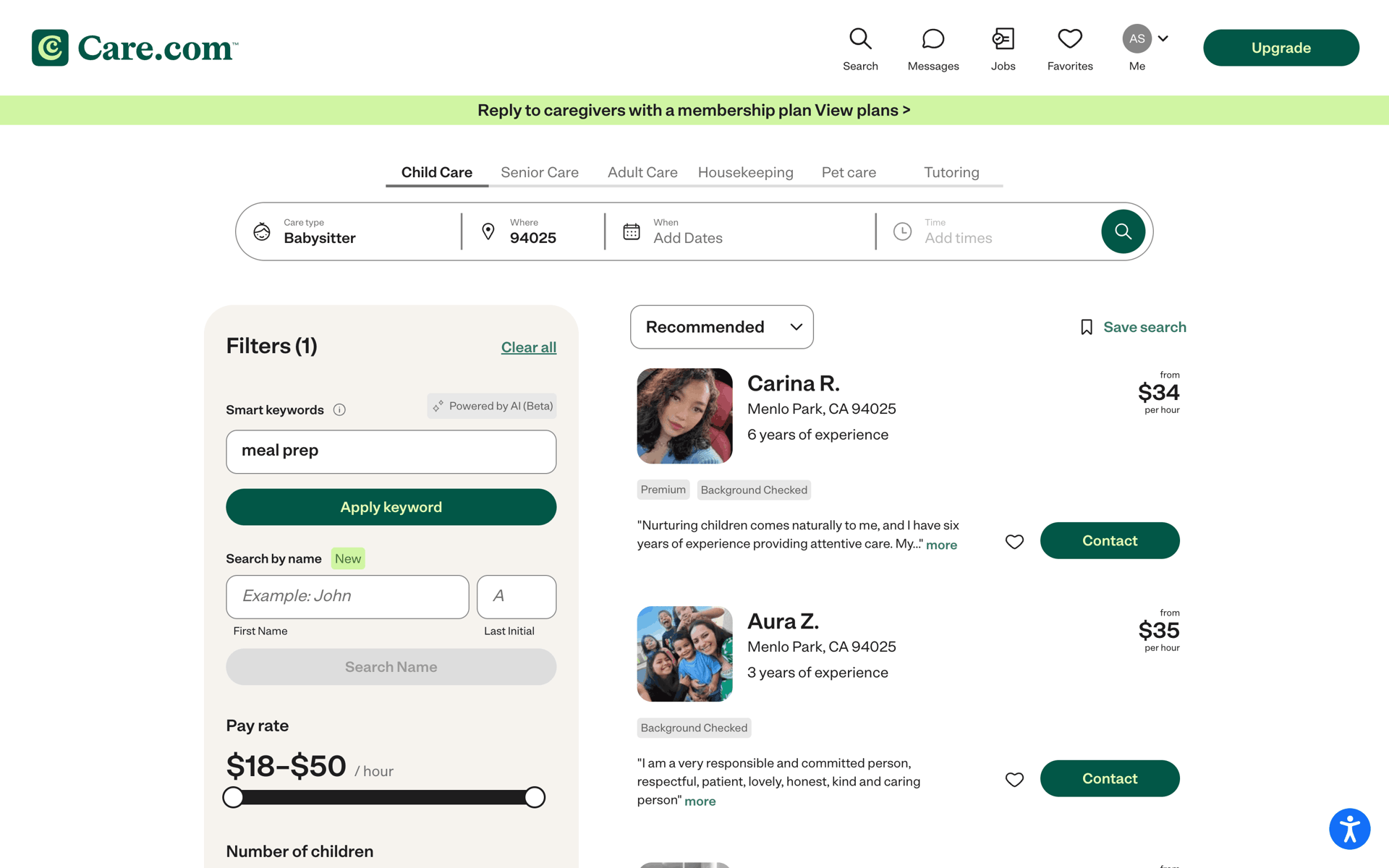 Care.com Web Lifestyle interface screenshot 12