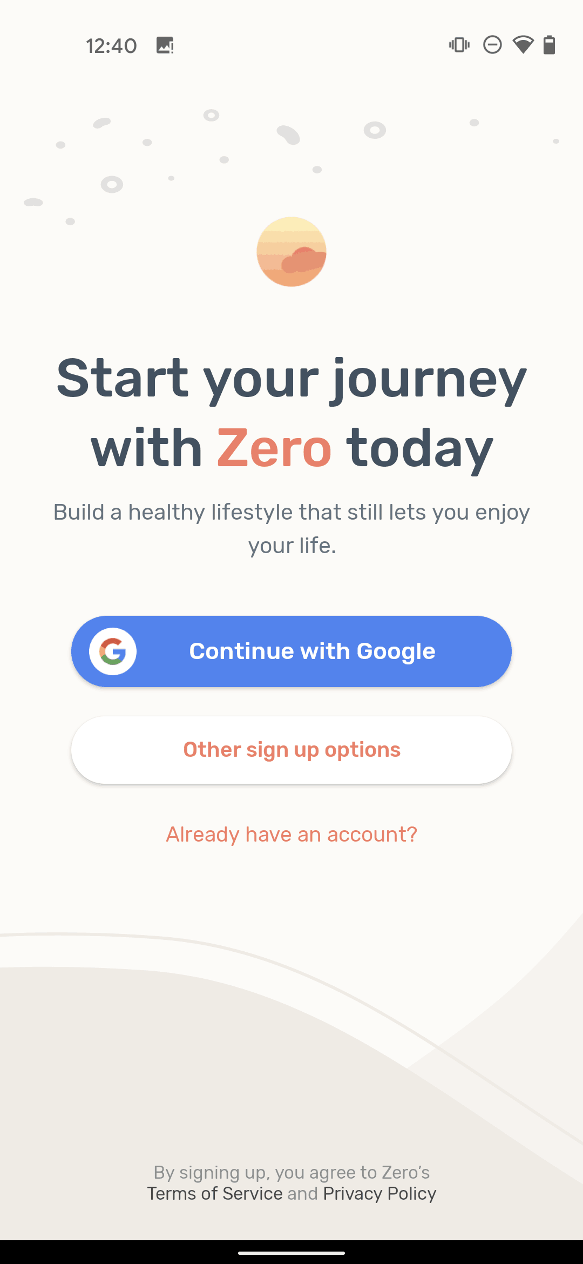 Zero Android Health & Fitness interface screenshot 2