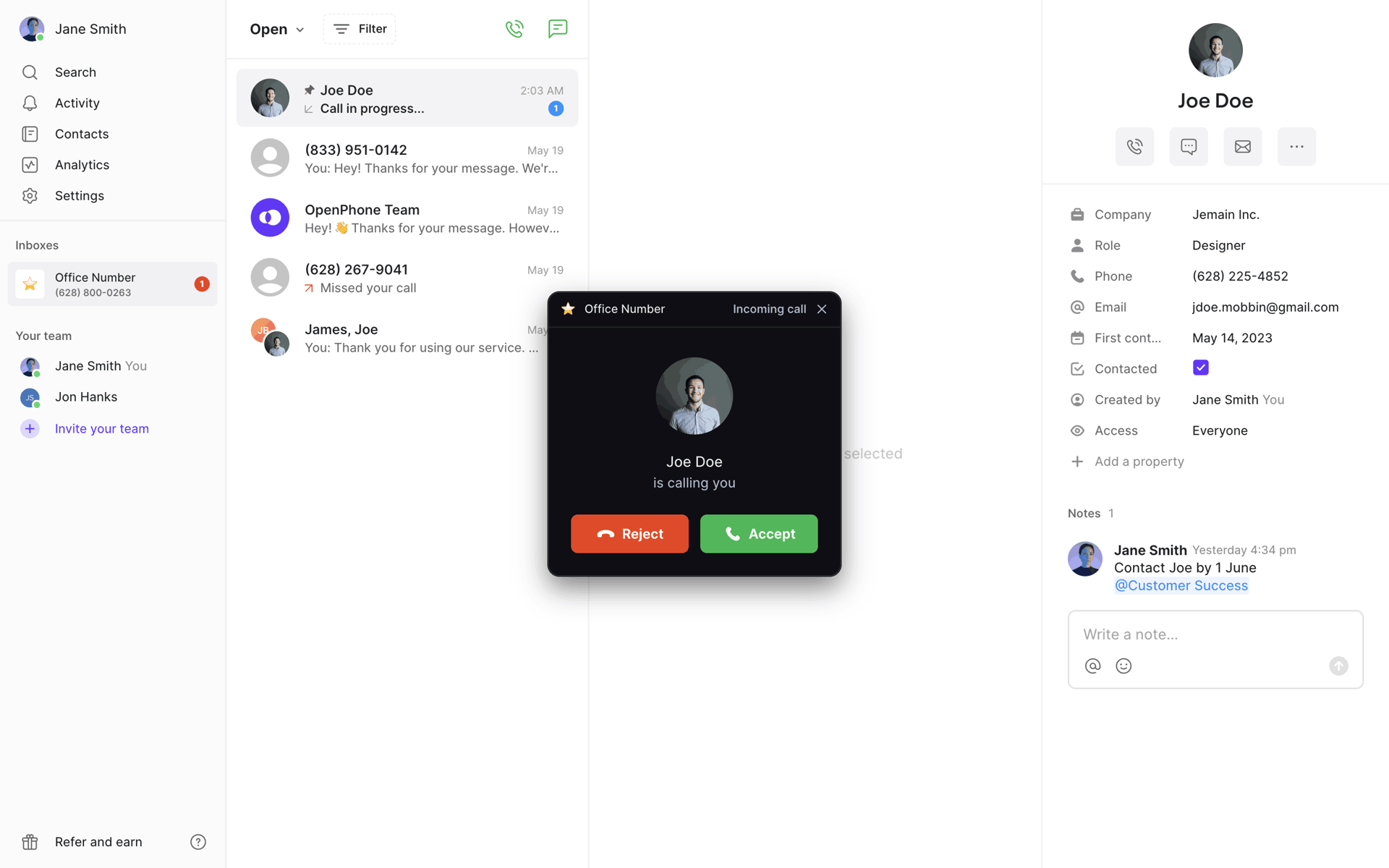 OpenPhone Web Business interface screenshot 2