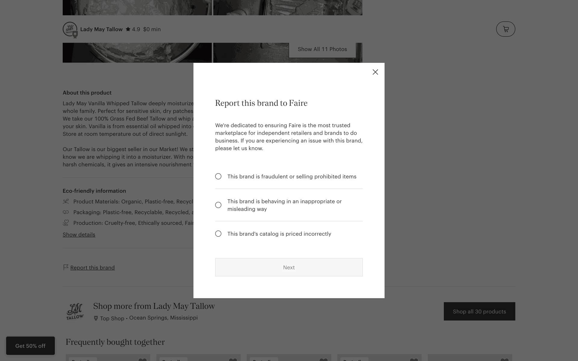 Faire Web Business interface screenshot 5