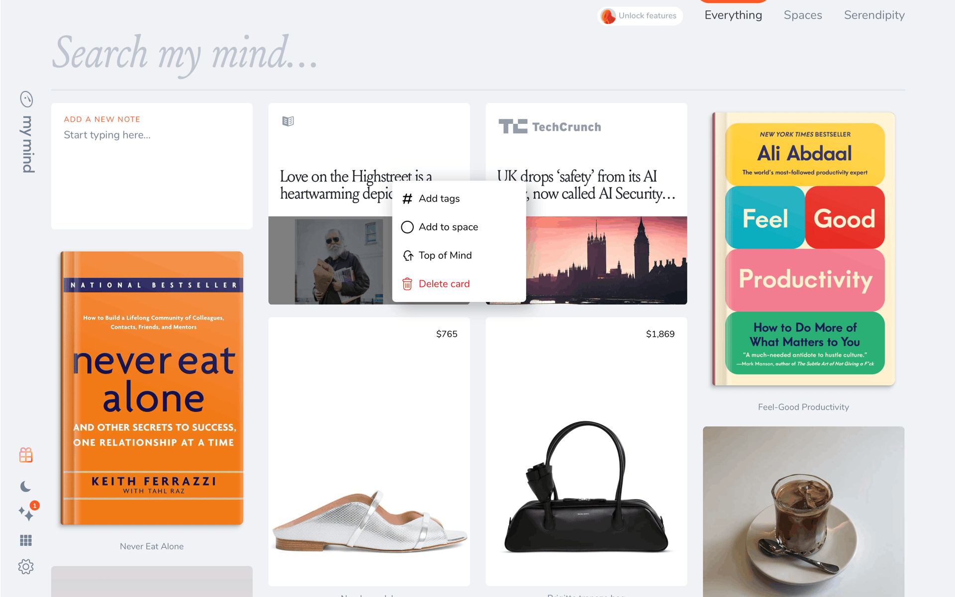 mymind Web Productivity interface screenshot 24