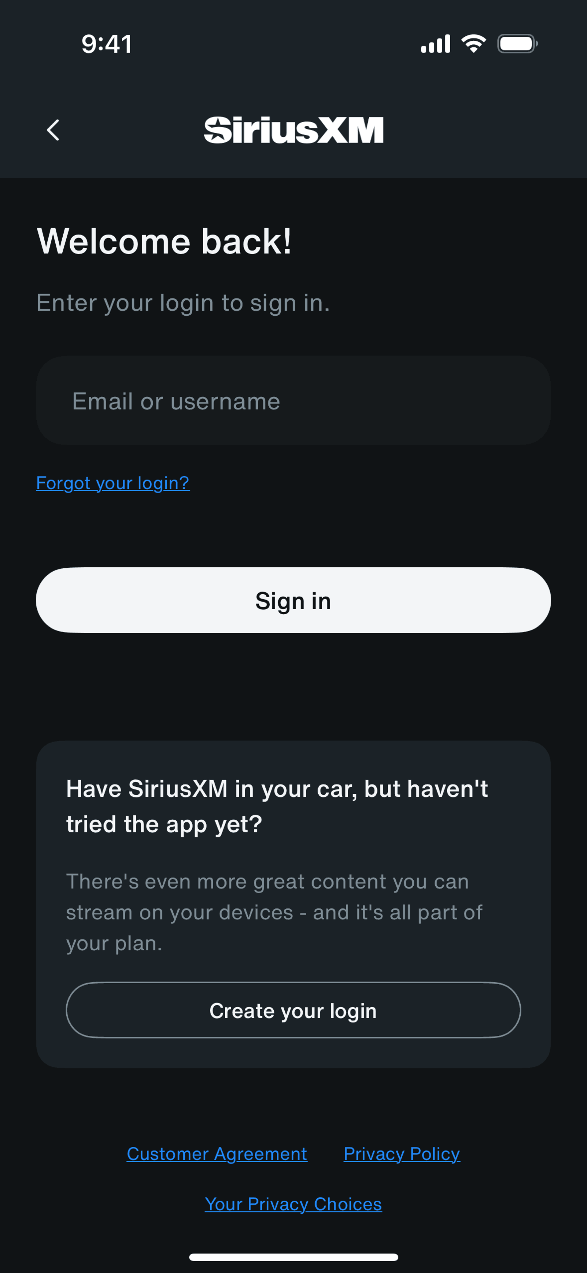 SiriusXM iOS Music & Audio interface screenshot 7