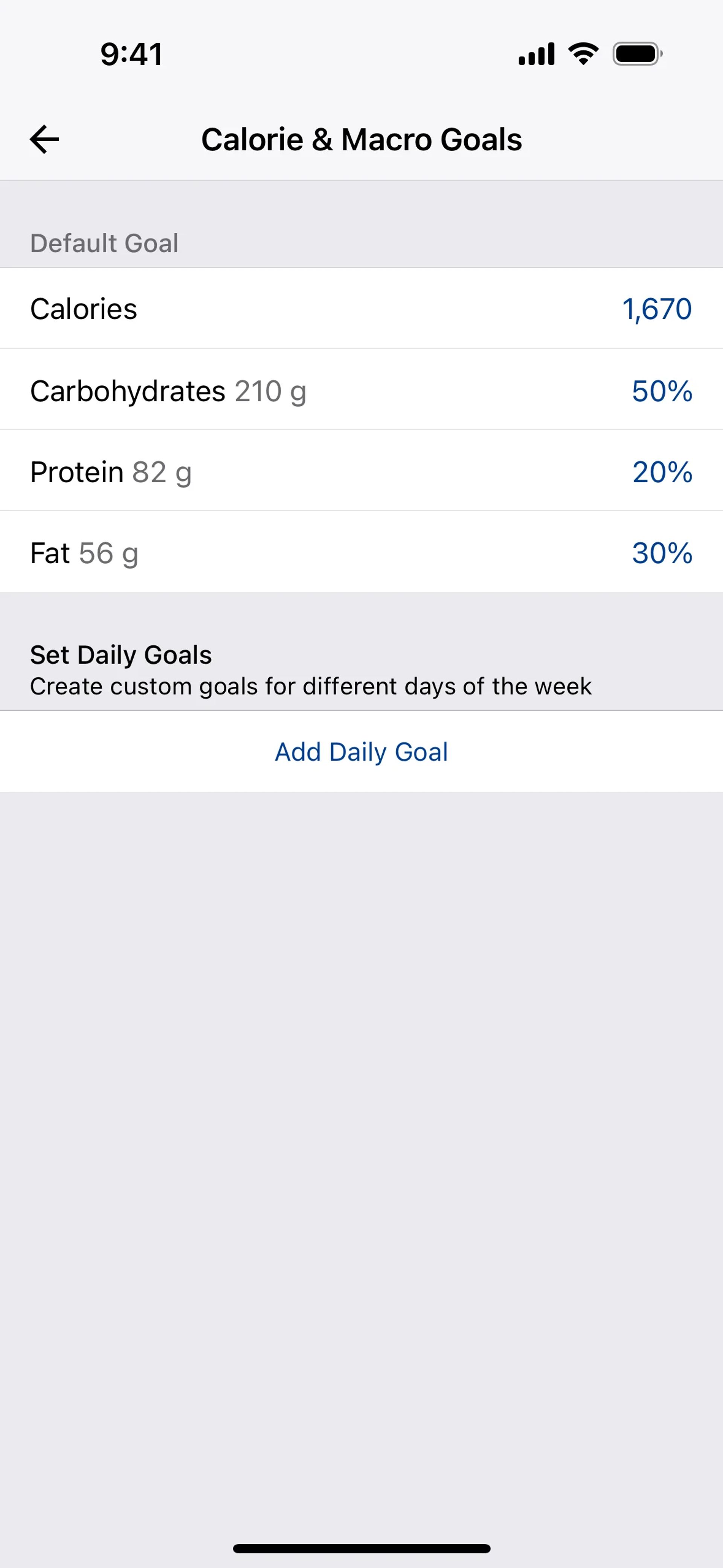 Setting a daily goal on MyFitnessPal (ios) screen 2