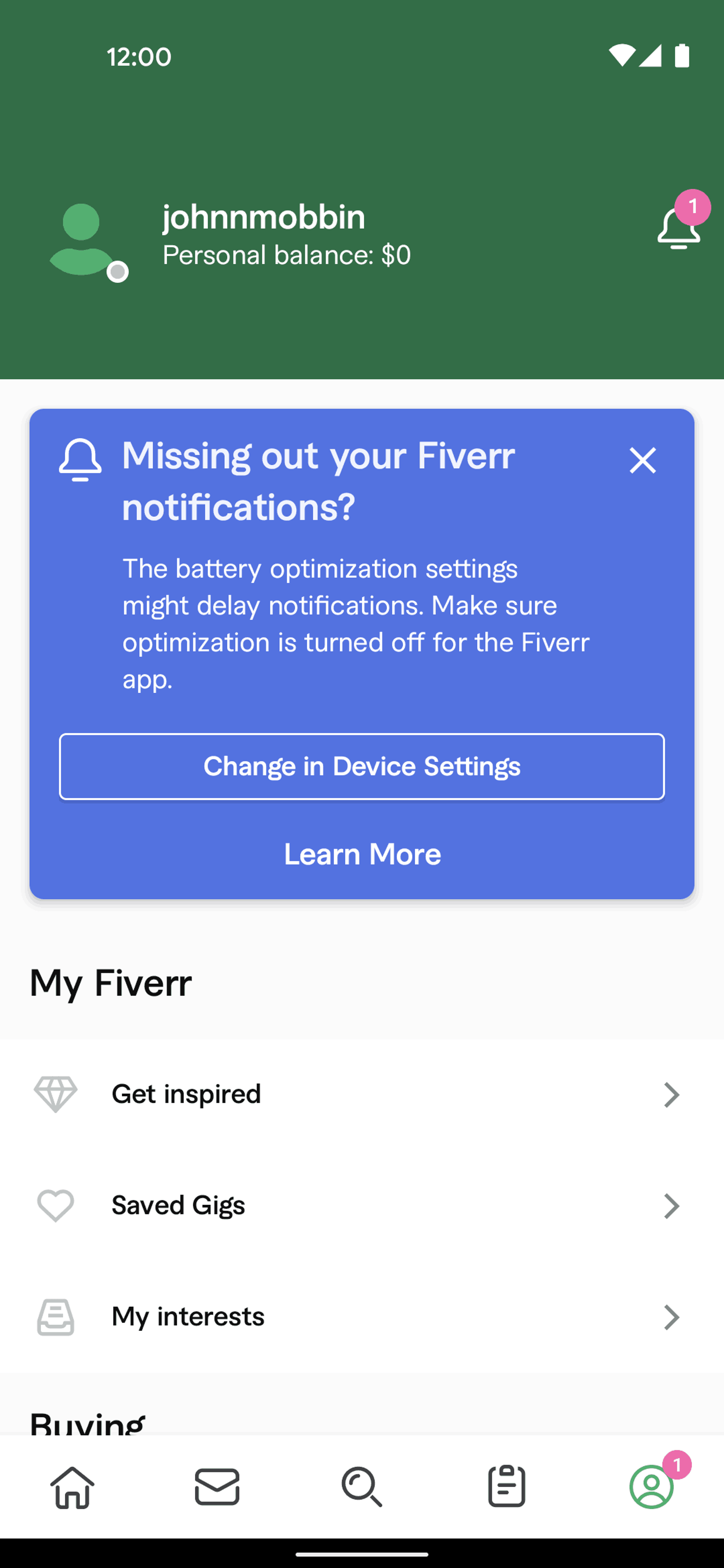 Fiverr Android Business interface screenshot 16