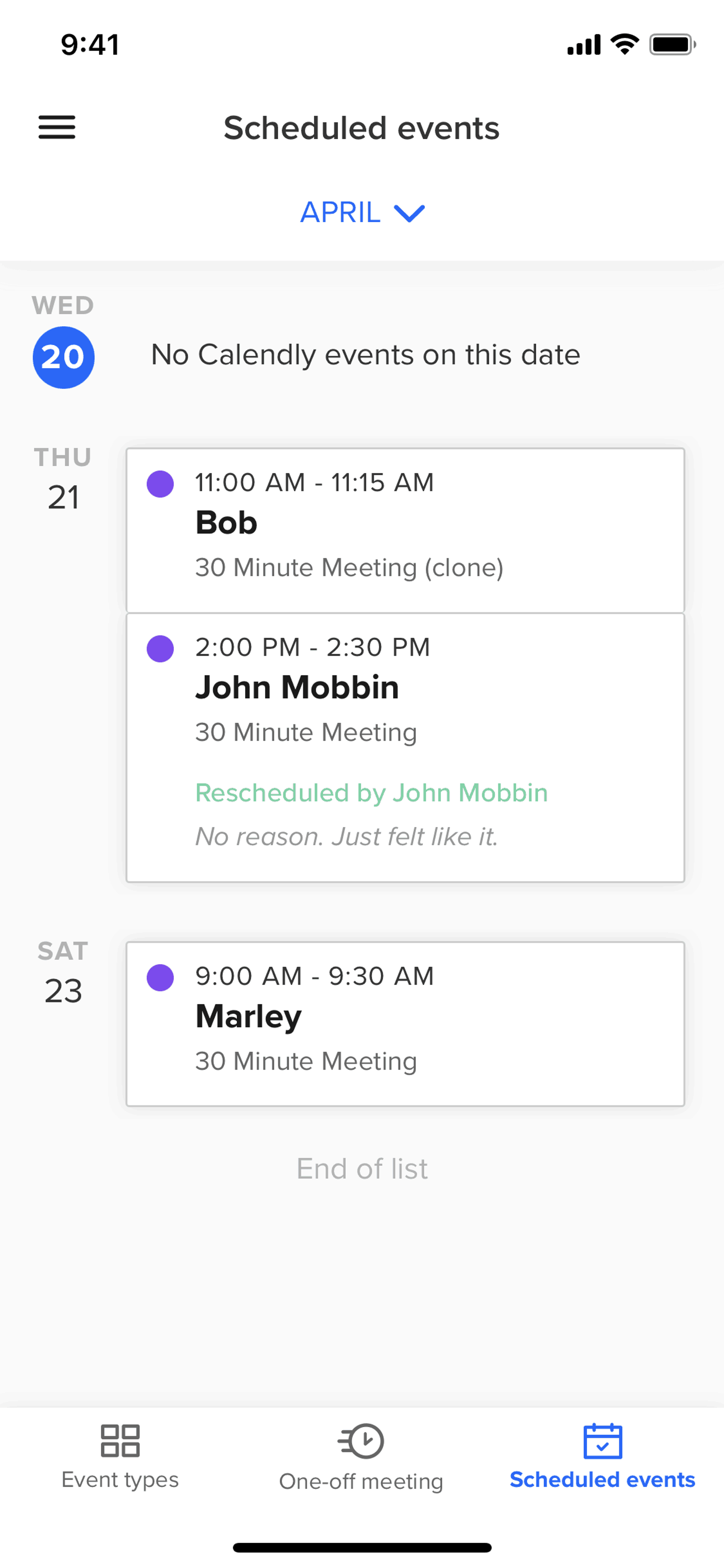 Calendly iOS Business interface screenshot 2