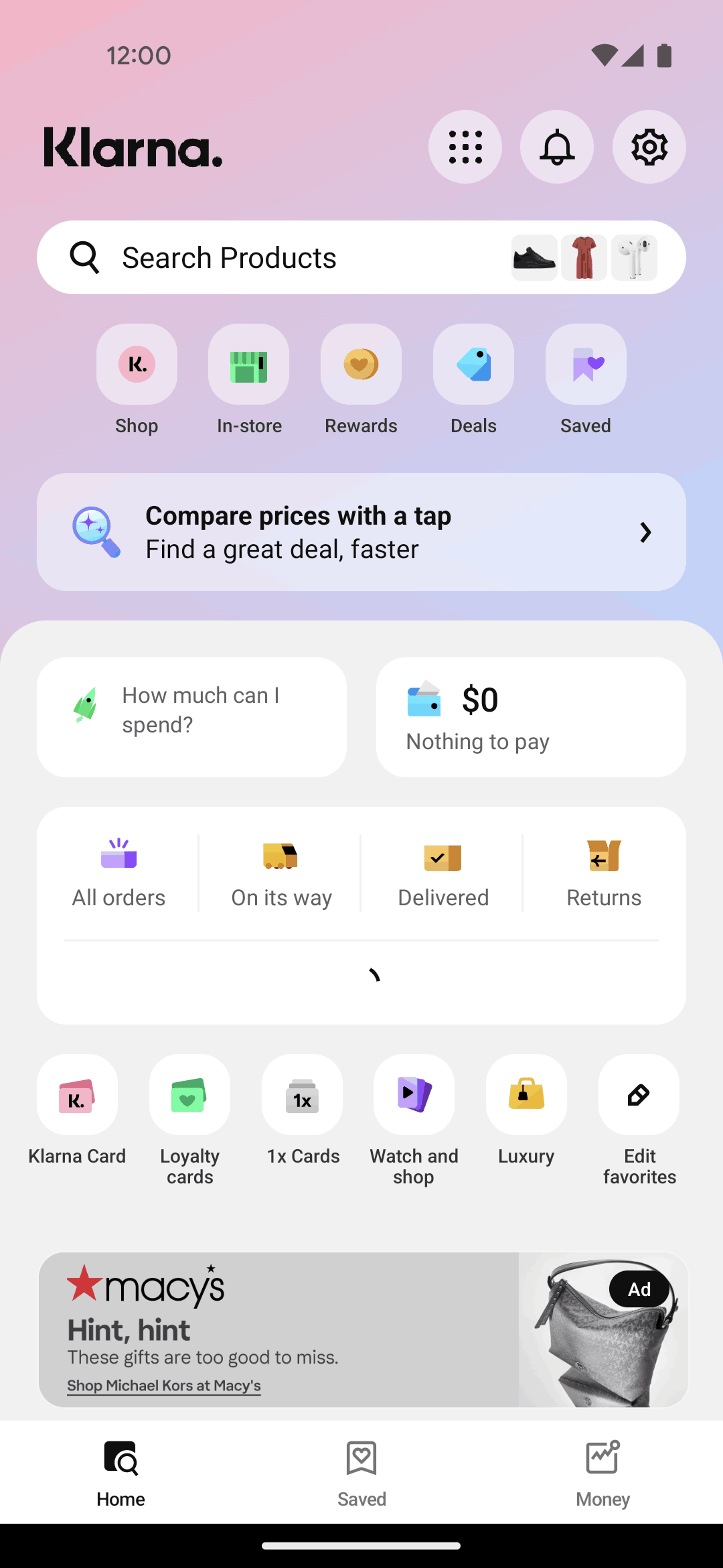 Klarna Android Shopping interface screenshot 2