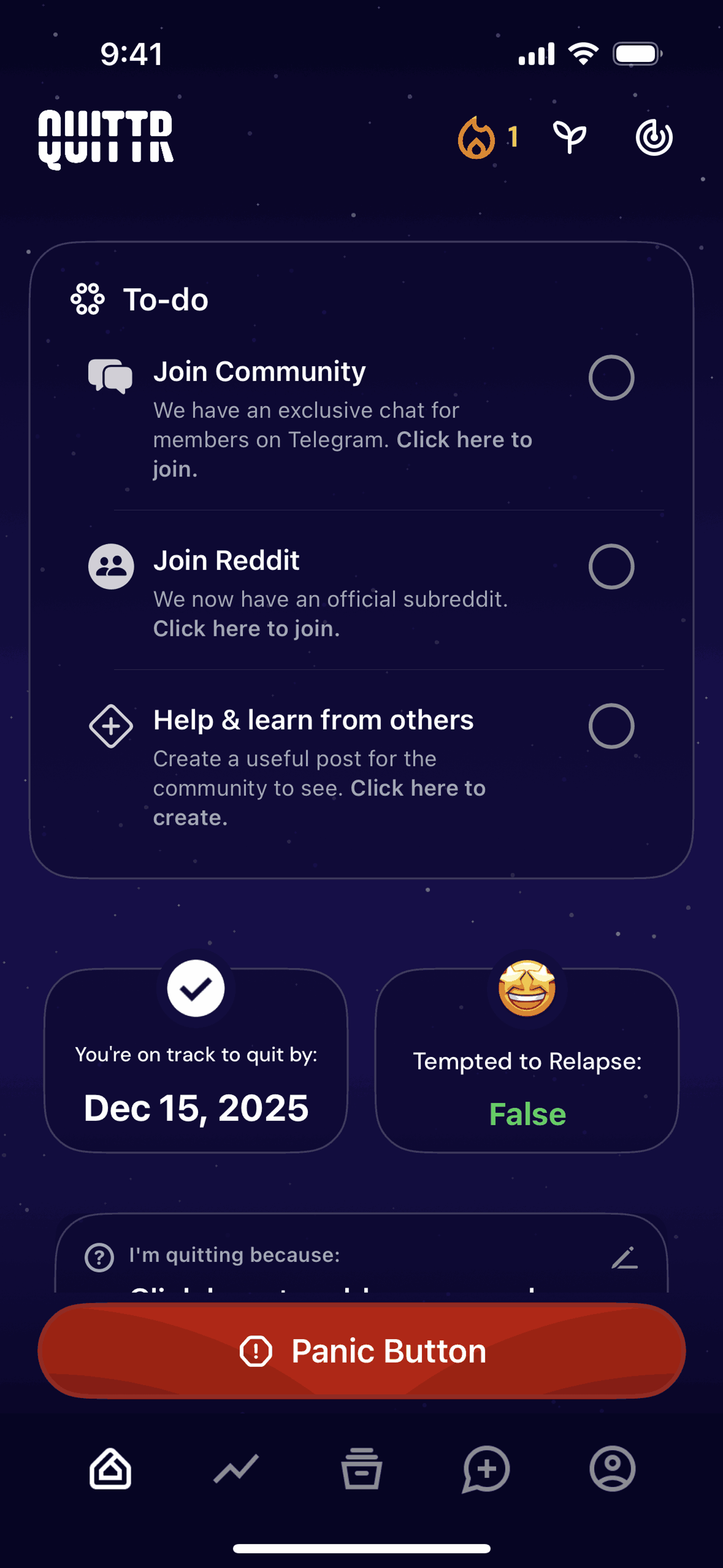 QUITTR iOS Health & Fitness interface screenshot 17