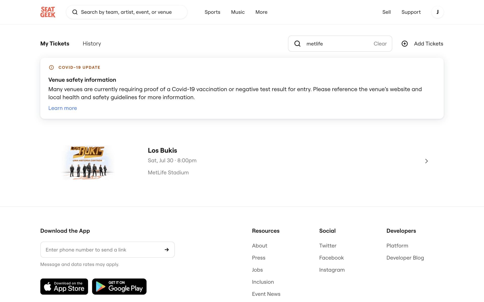 SeatGeek Web Entertainment interface screenshot 20