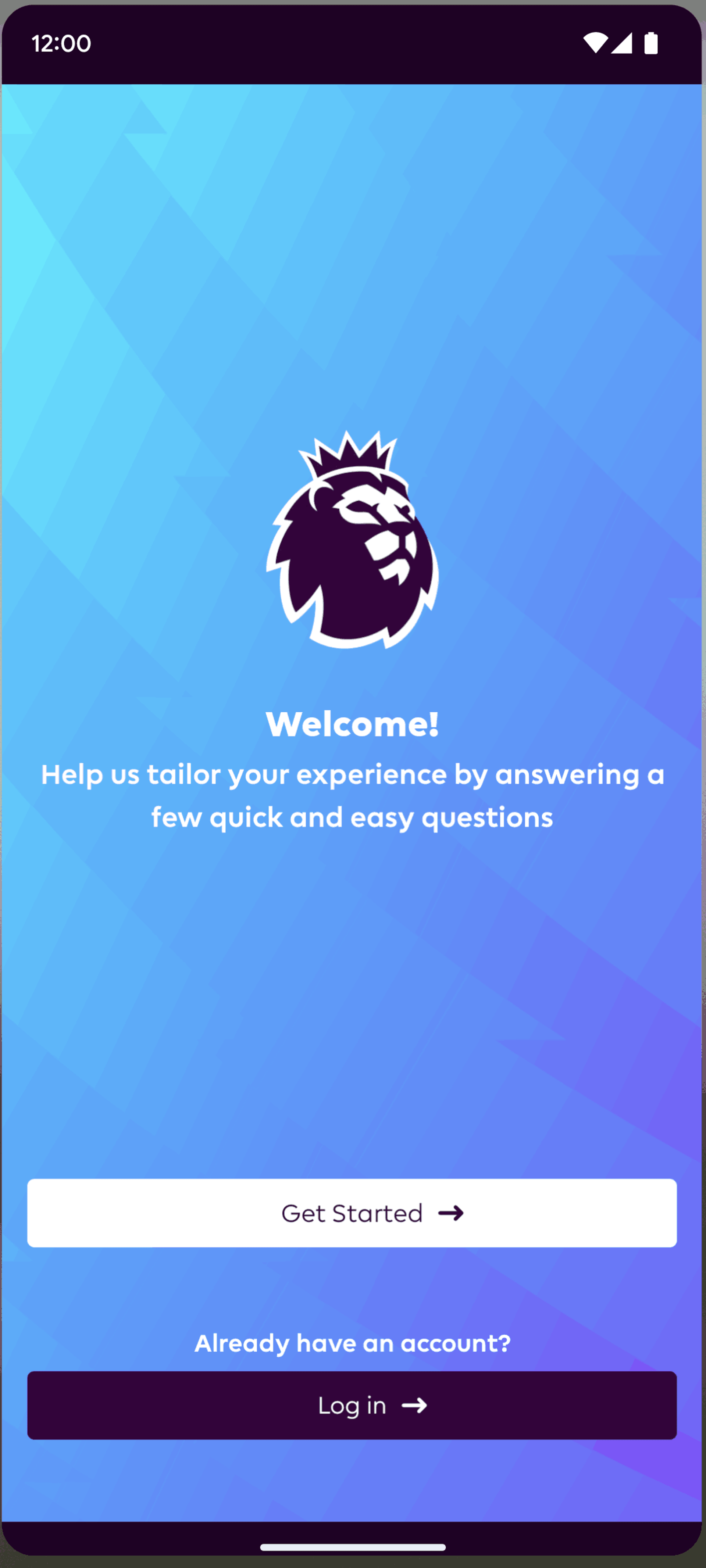 Premier League Android Sports interface screenshot 1
