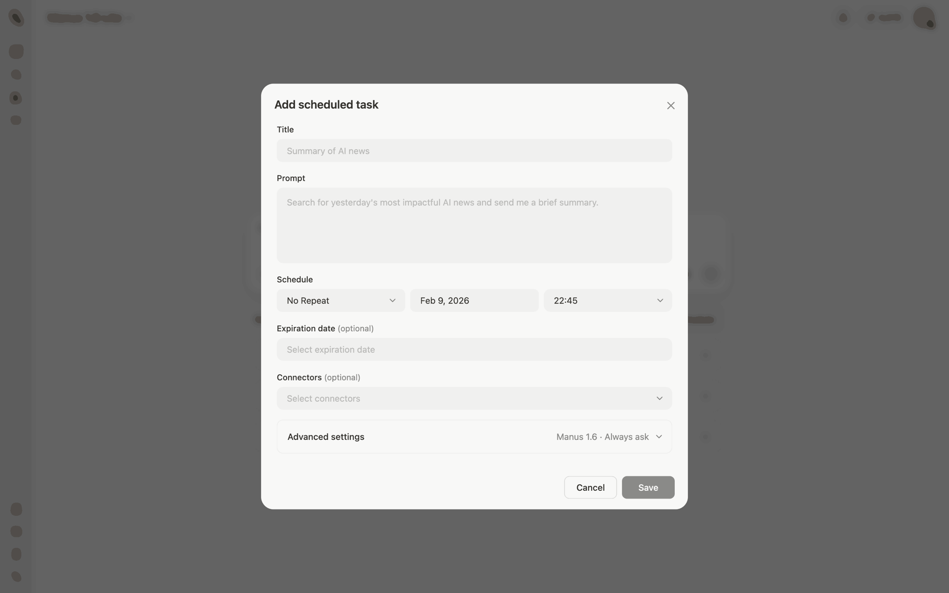 Manus Web AI interface screenshot 18
