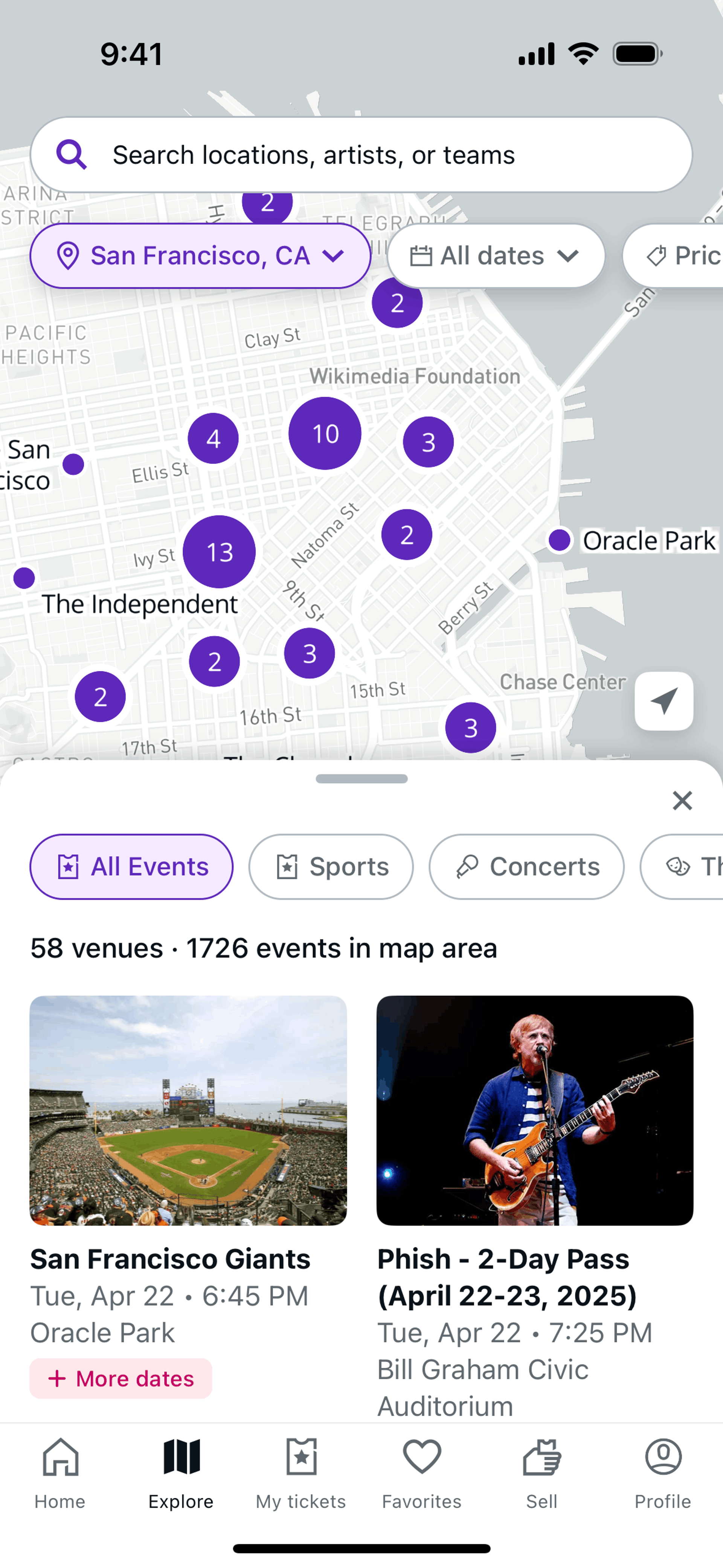 StubHub iOS Entertainment interface screenshot 3