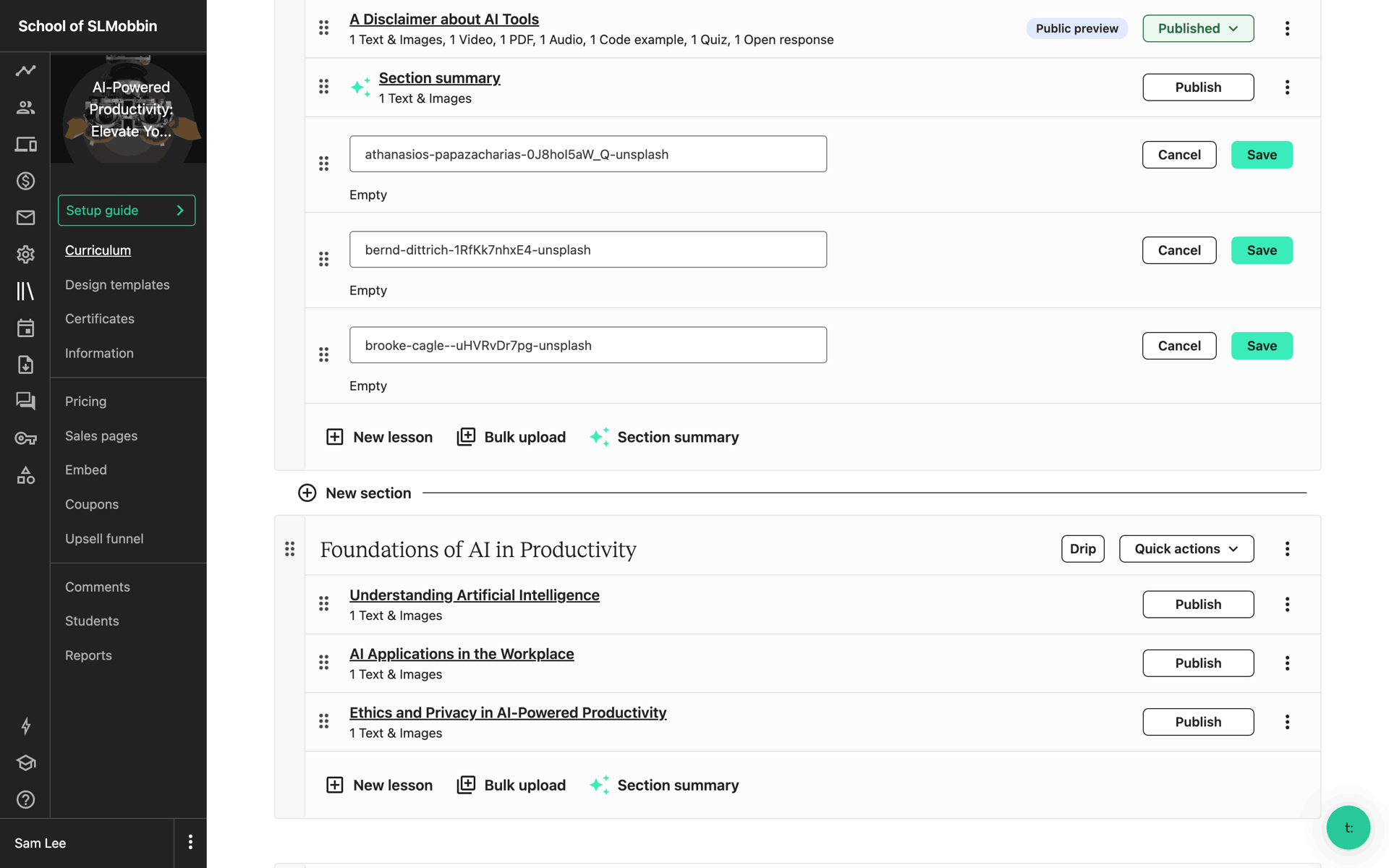 Teachable Web Business interface screenshot 17