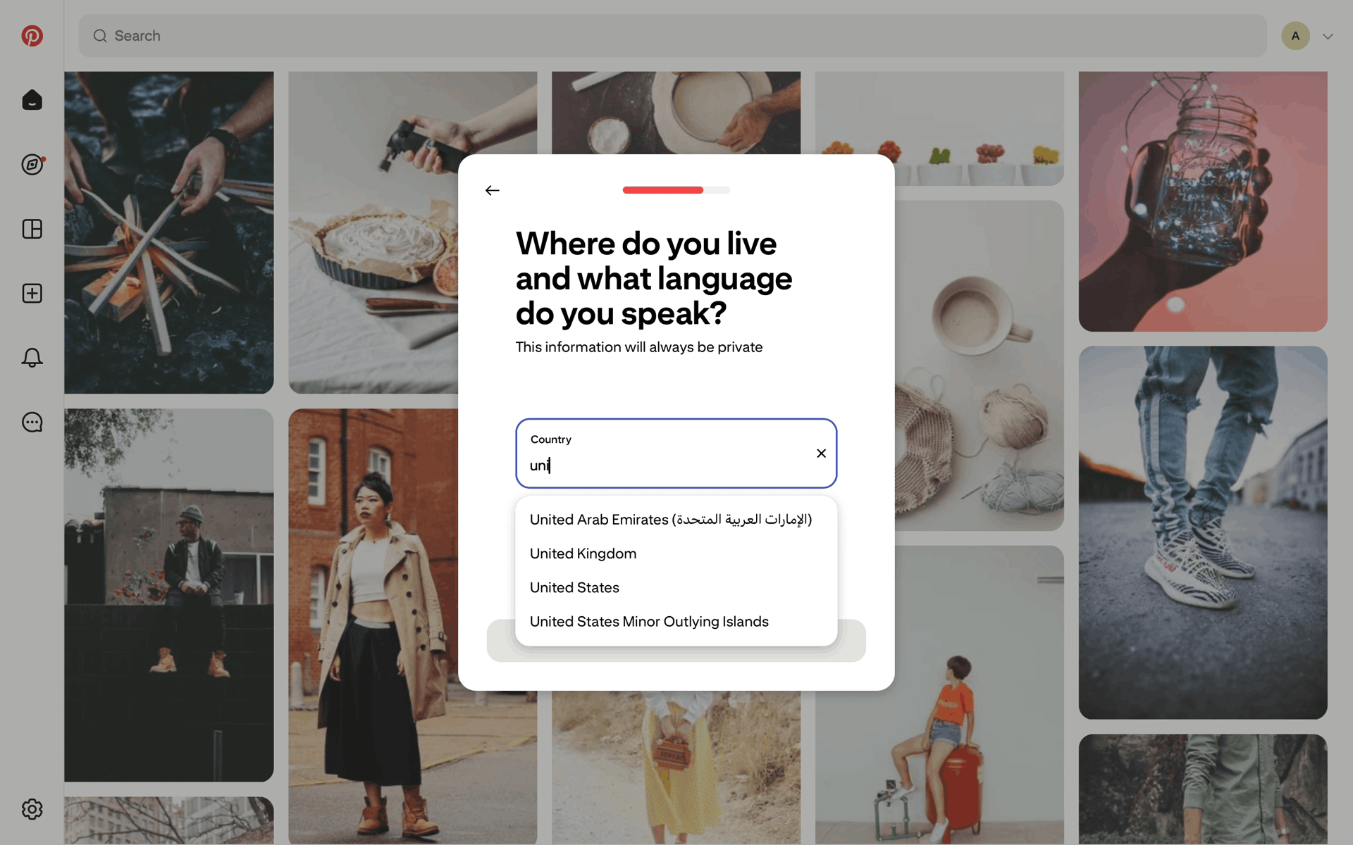 Completing account setup on Pinterest (web) screen 7