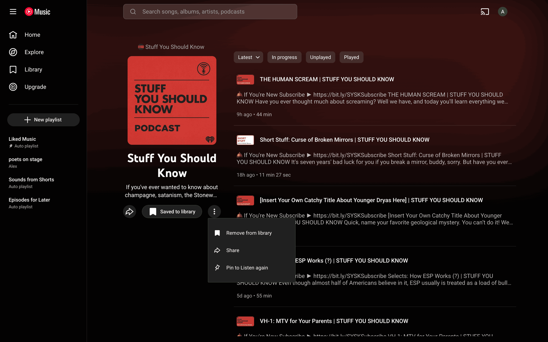 YouTube Music Web Music & Audio interface screenshot 12