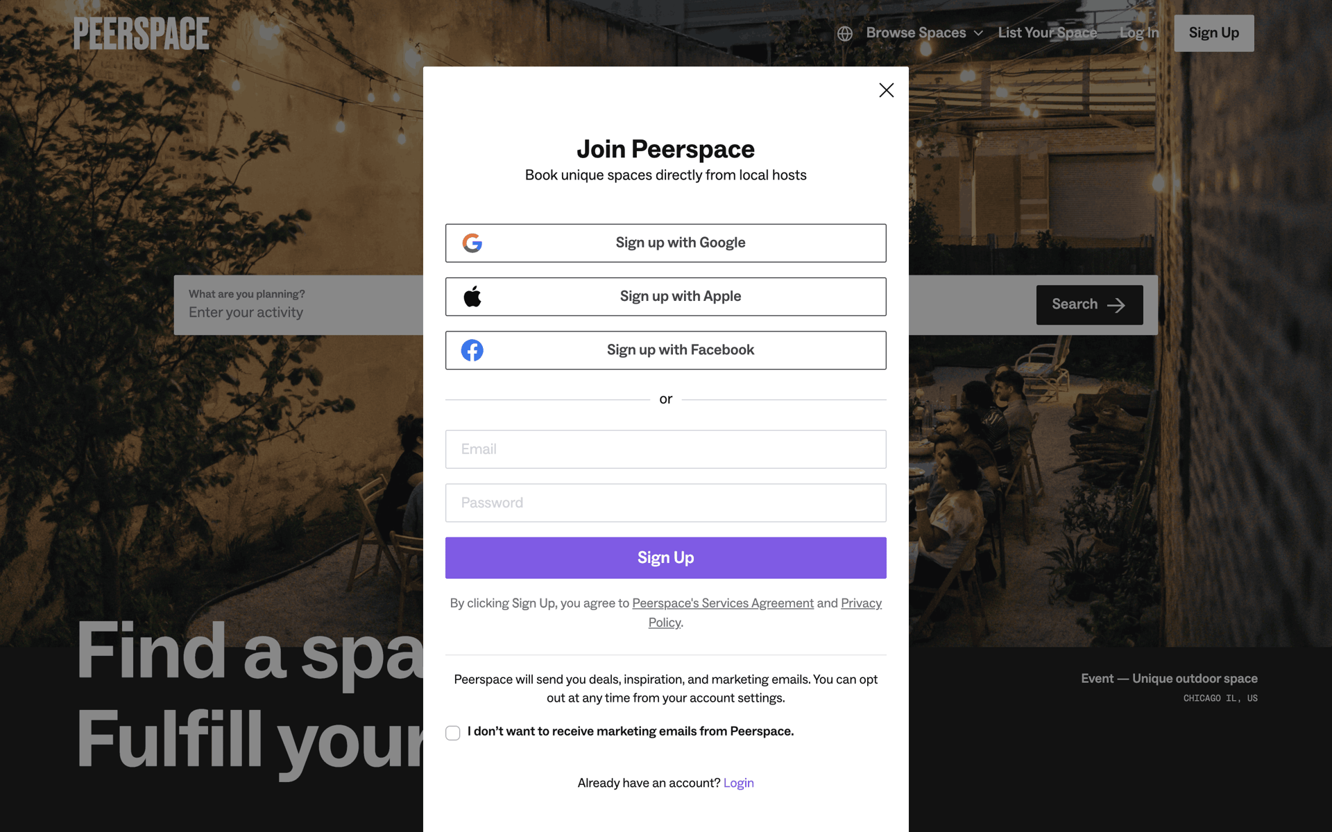 Peerspace Web Lifestyle interface screenshot 4