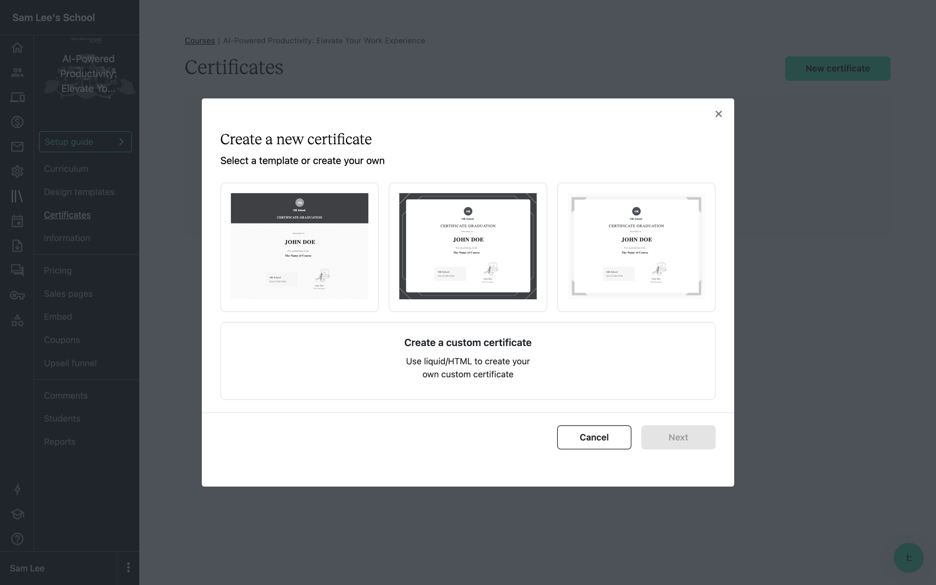 Teachable Web Business interface screenshot 20