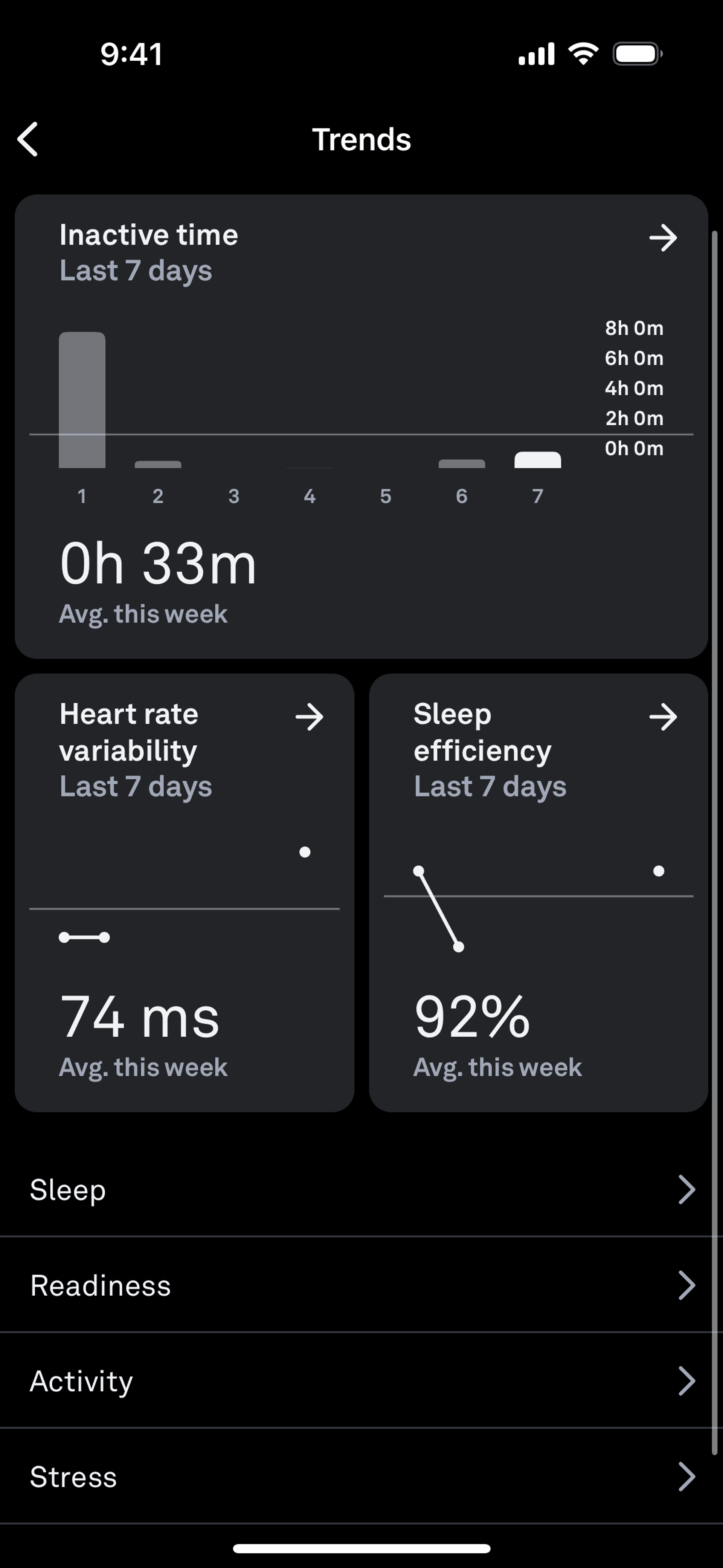 Oura iOS Health & Fitness interface screenshot 8