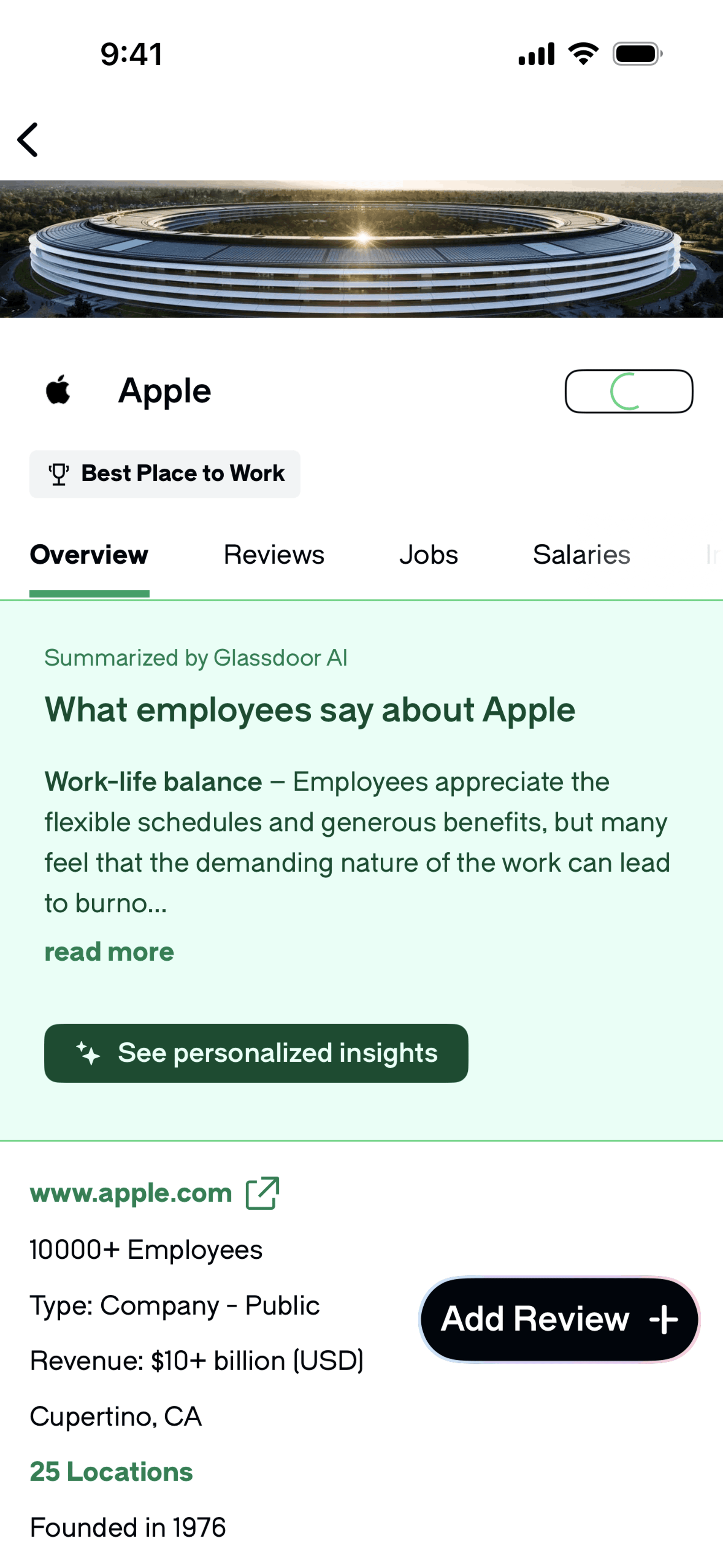 Glassdoor iOS Jobs & Recruitment interface screenshot 16