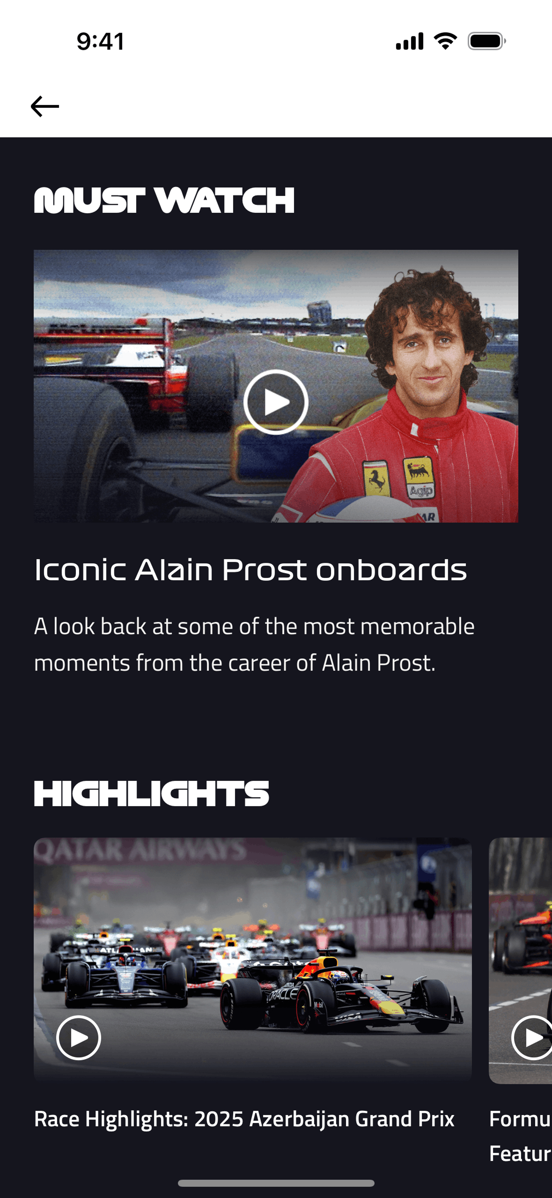 Formula 1® iOS Sports interface screenshot 22