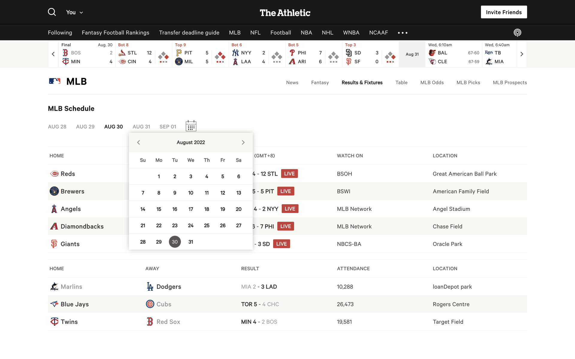 The Athletic Web Sports interface screenshot 5