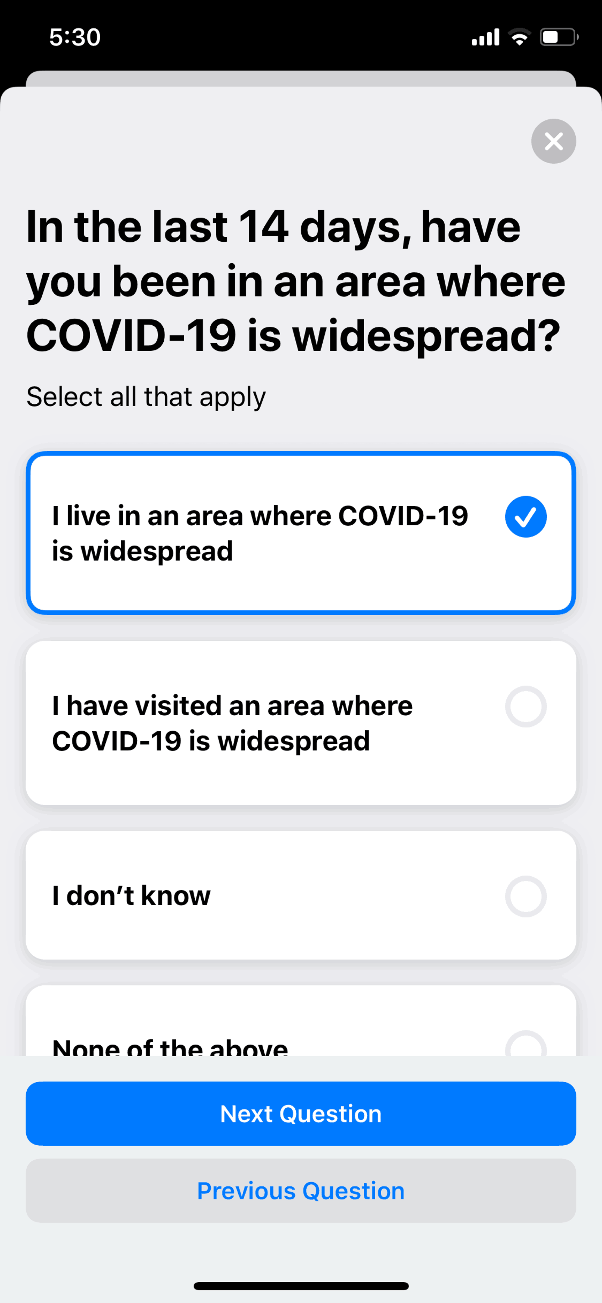 Apple COVID 19 iOS Health & Fitness interface screenshot 13