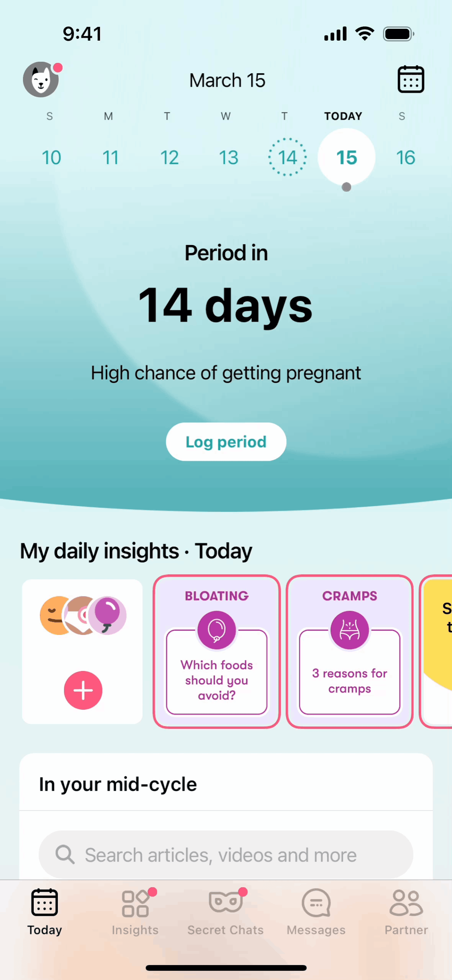 Flo iOS Health & Fitness interface screenshot 3