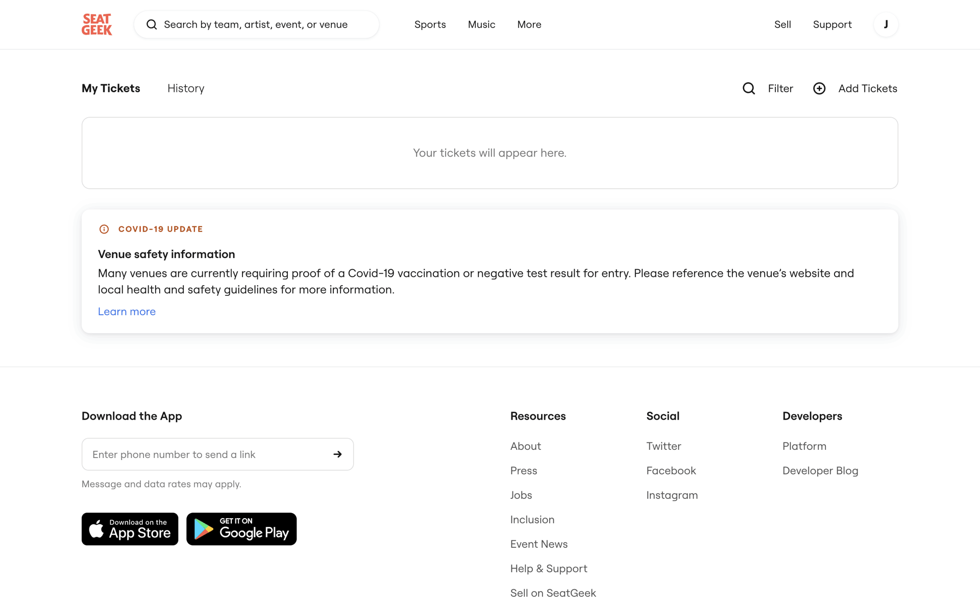 SeatGeek Web Entertainment interface screenshot 11