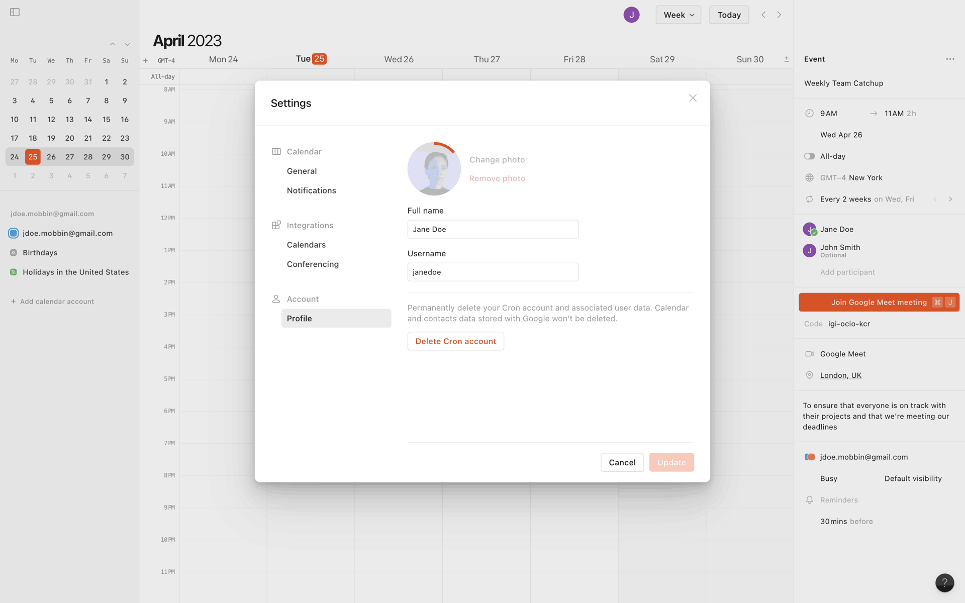 Cron Calendar Web Productivity interface screenshot 23