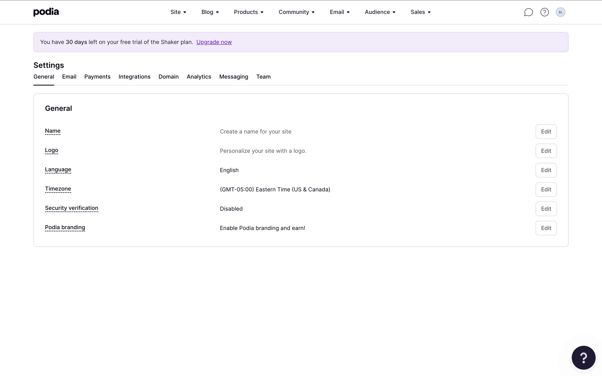 Podia Web Business interface screenshot 13