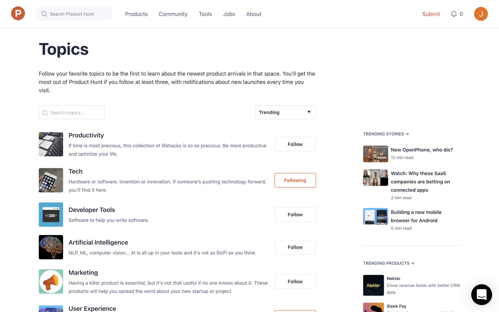 Product Hunt Web Business interface screenshot 17
