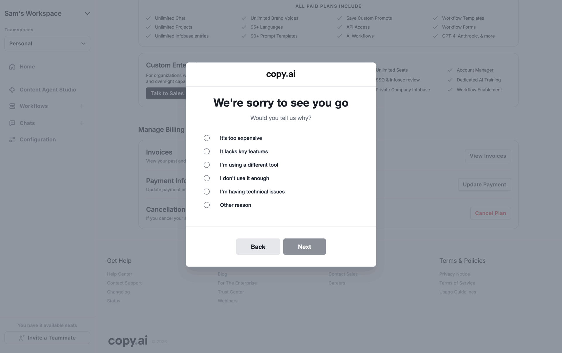 Copy.ai Web AI interface screenshot 16