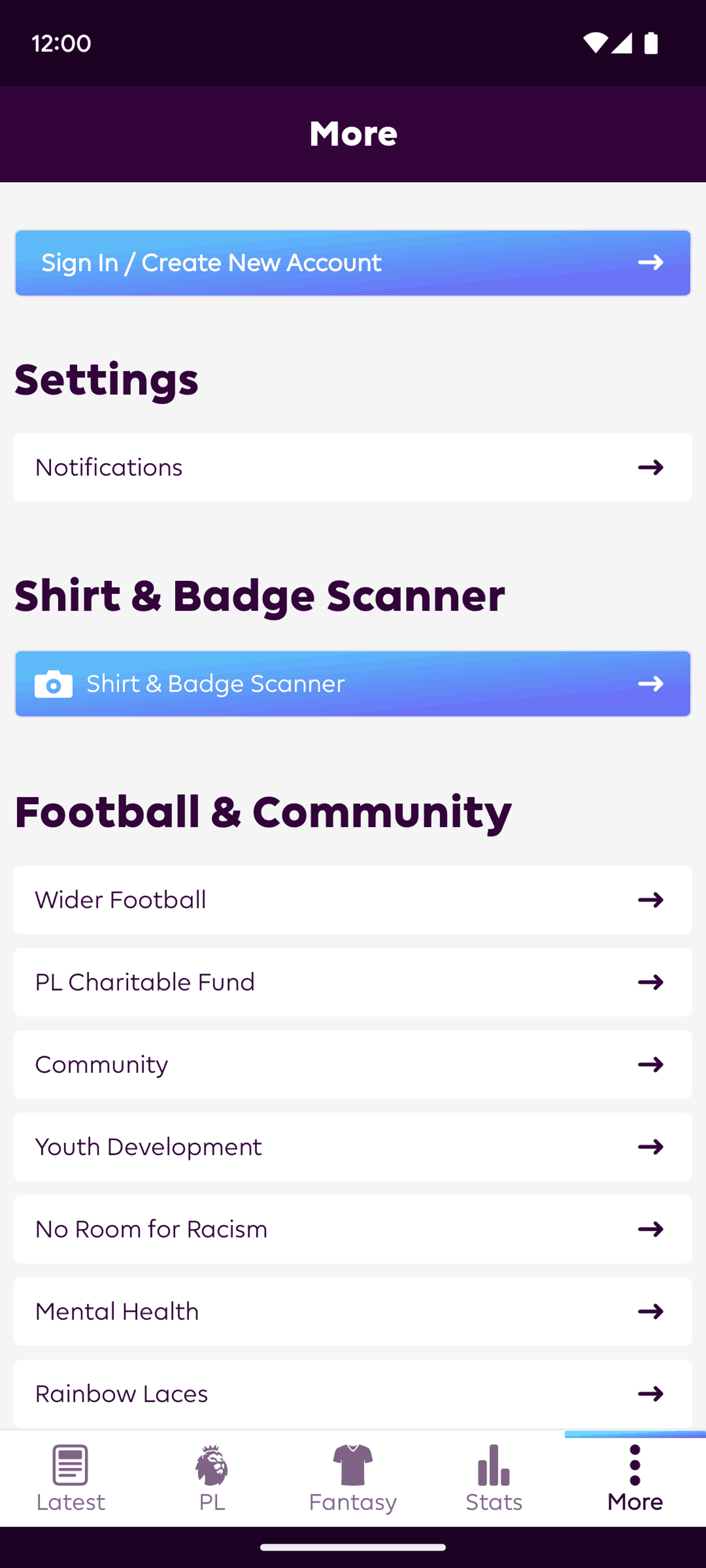 Premier League Android Sports interface screenshot 19