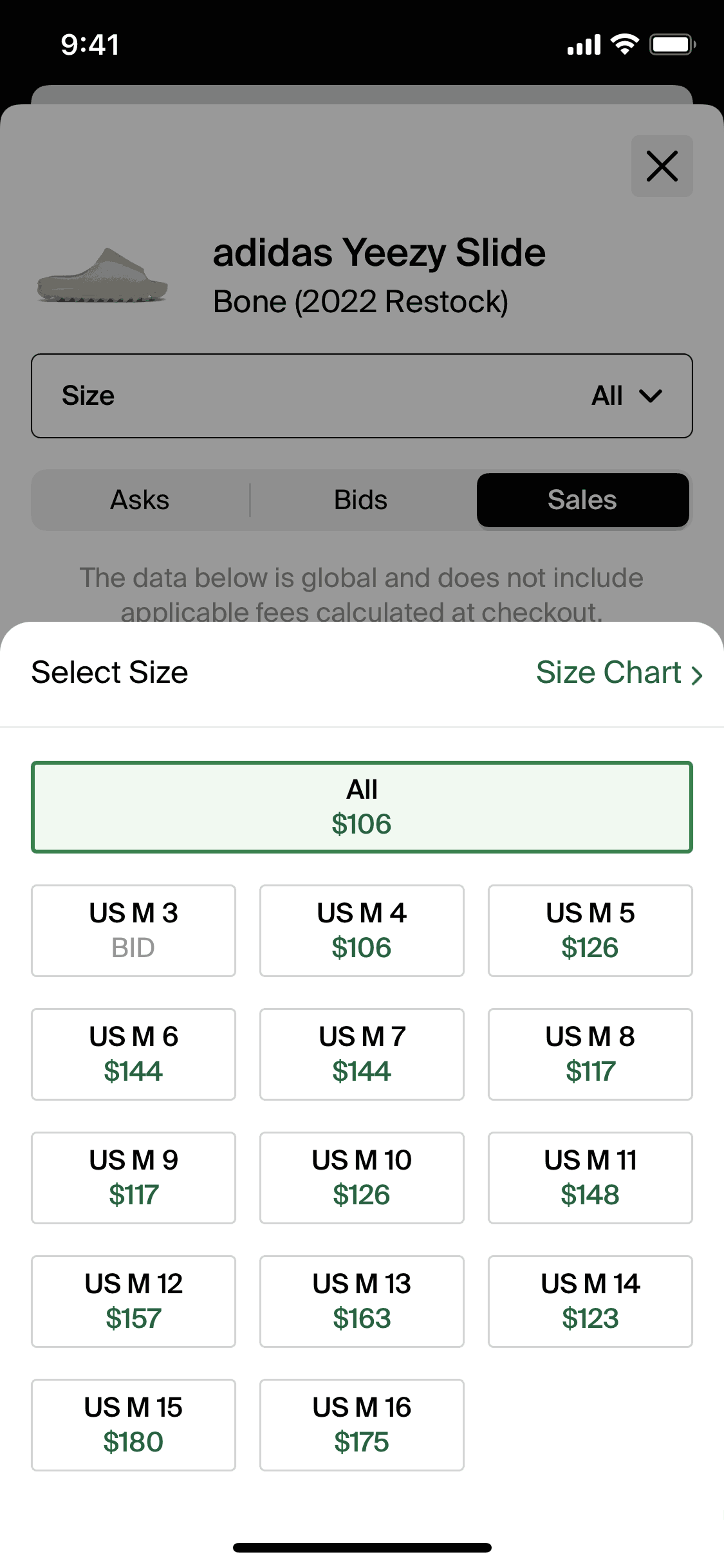 Select size on StockX (ios) screen 2