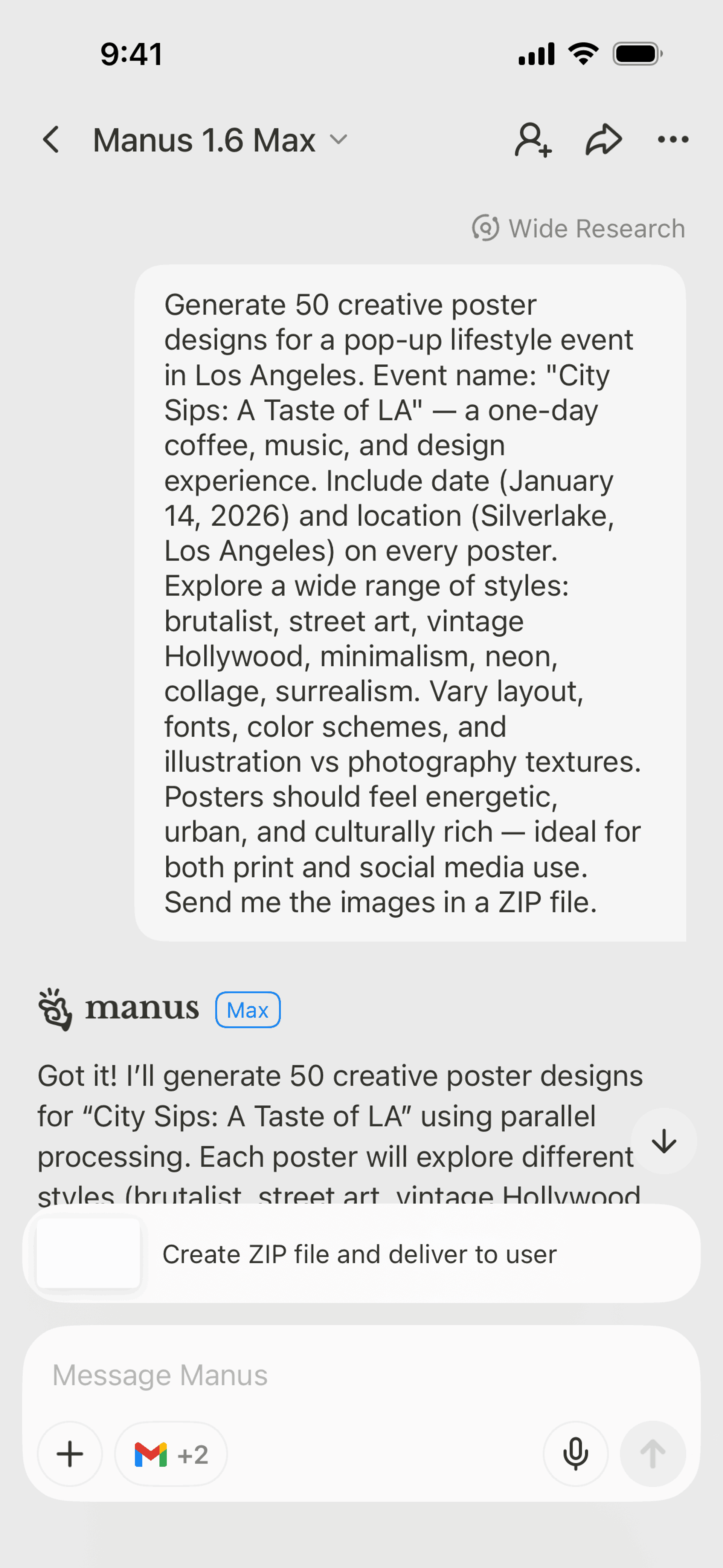 Manus iOS AI interface screenshot 14