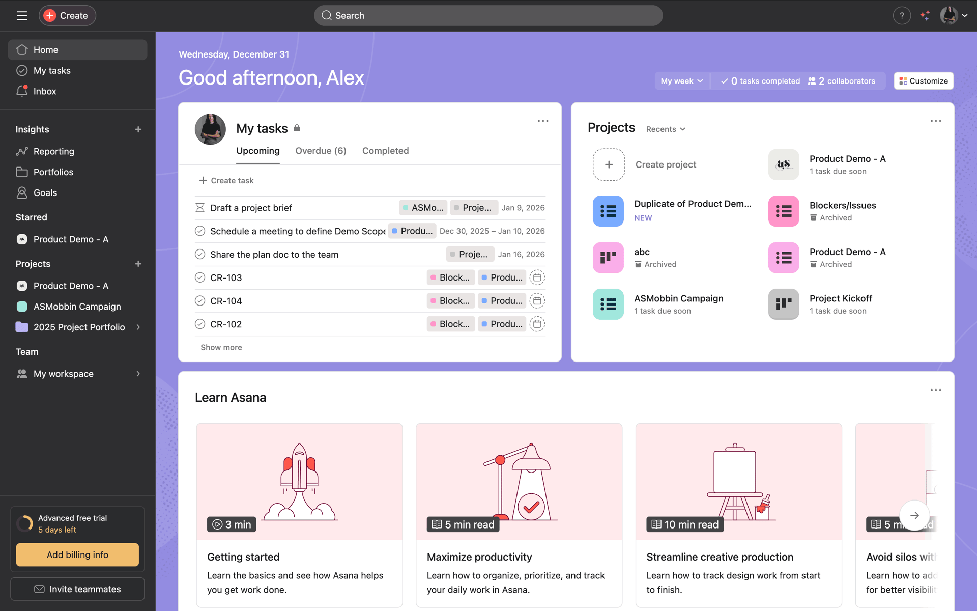 Onboarding on Asana (web) screen 13