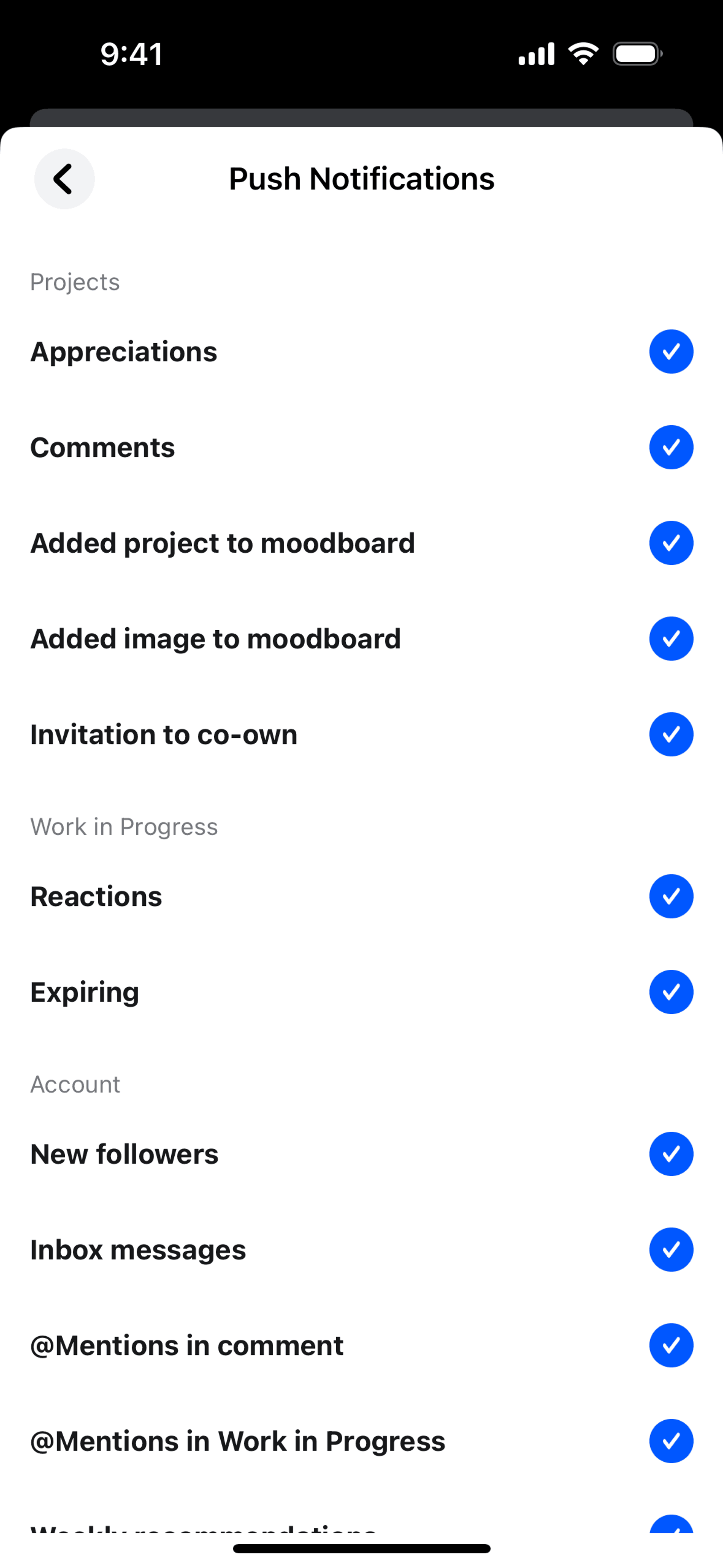 Behance iOS Social Networking interface screenshot 16