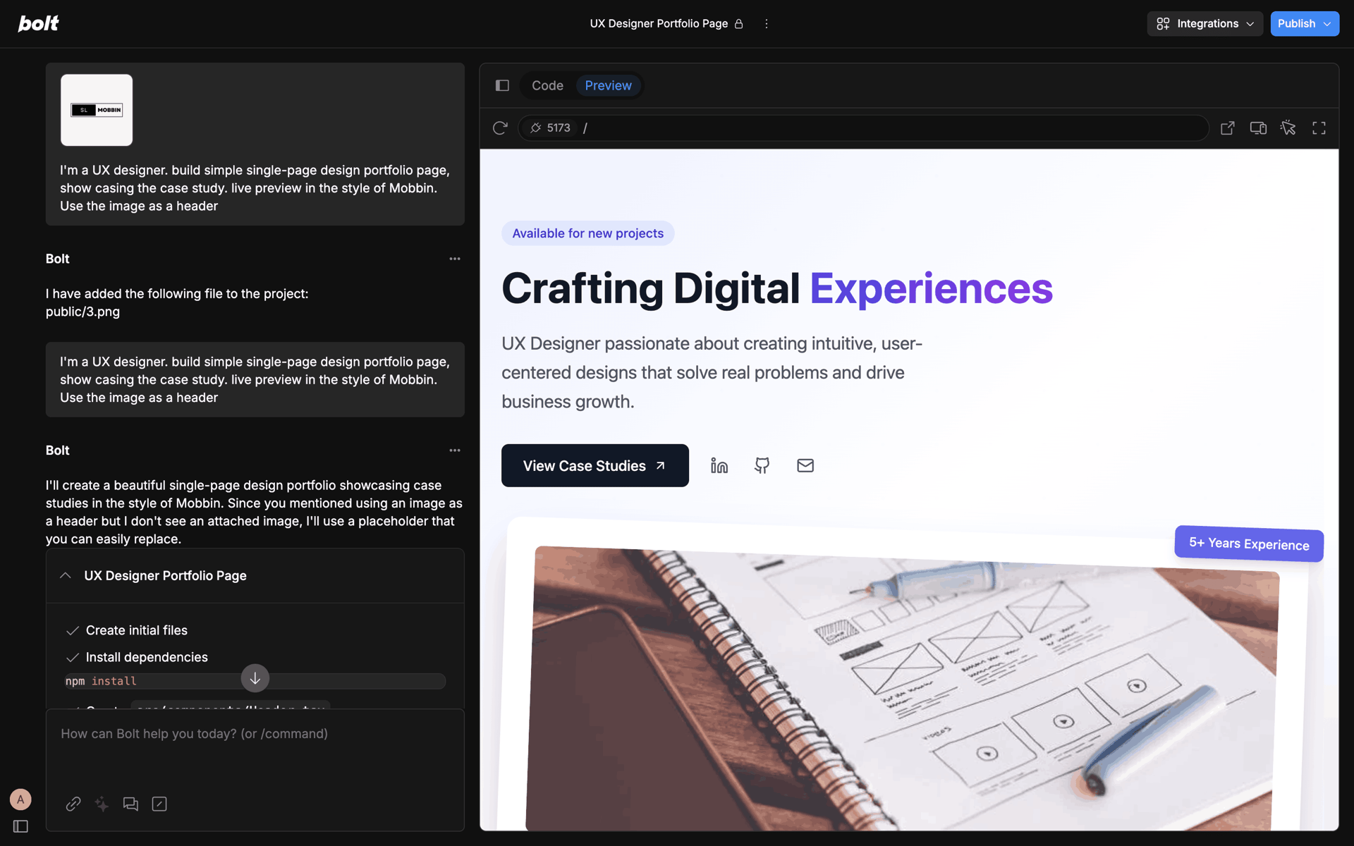Bolt.new Web Developer Tools interface screenshot 20