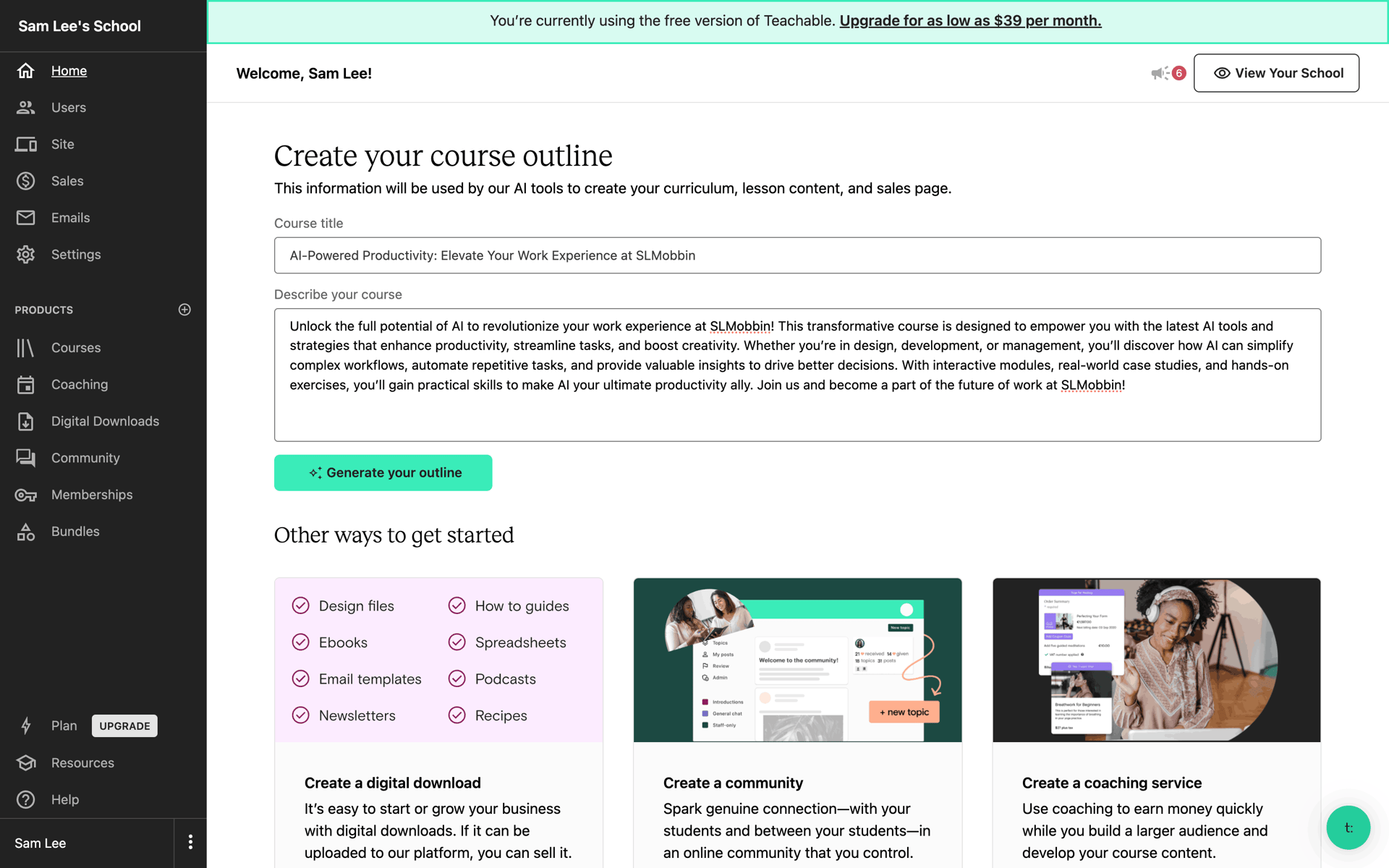 Teachable Web Business interface screenshot 22